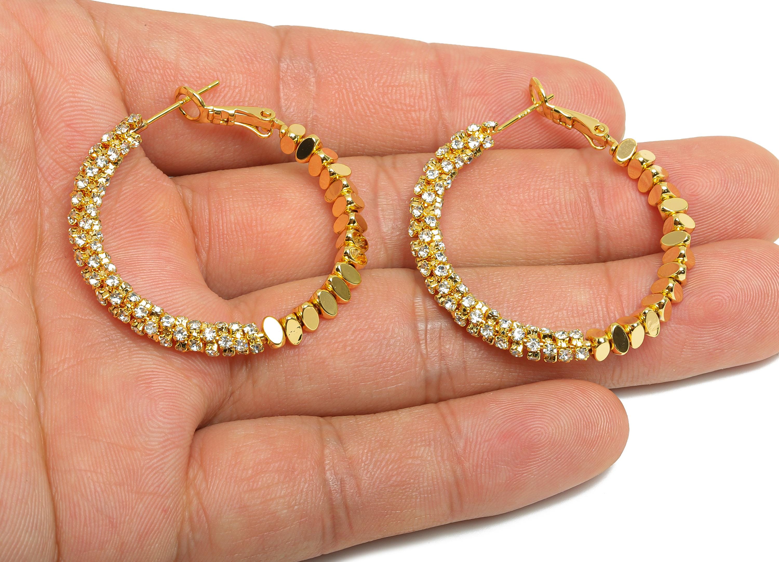 Brass Beaded Hoop Earring - Gold Stacked Triangle Zircon Earring - Geometric Clasp Back Earring - 18K Real Gold-Plated -36x34x4.5mm -RGP9509 - DOMEDBAZAAR