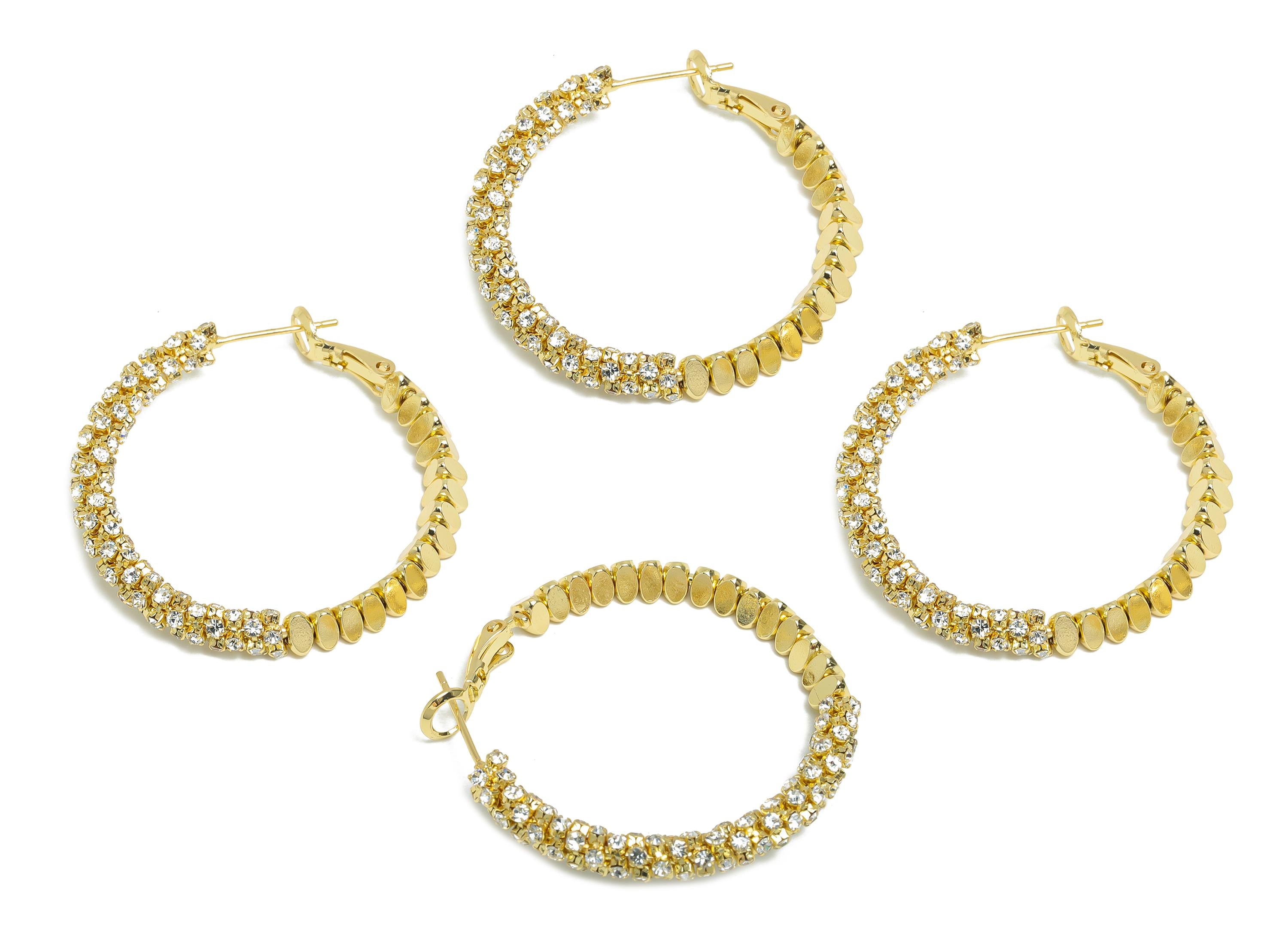 Brass Beaded Hoop Earring - Gold Stacked Triangle Zircon Earring - Geometric Clasp Back Earring -14K Real Gold-Plated-36x34x4.5mm-RGP9509-14 - DOMEDBAZAAR