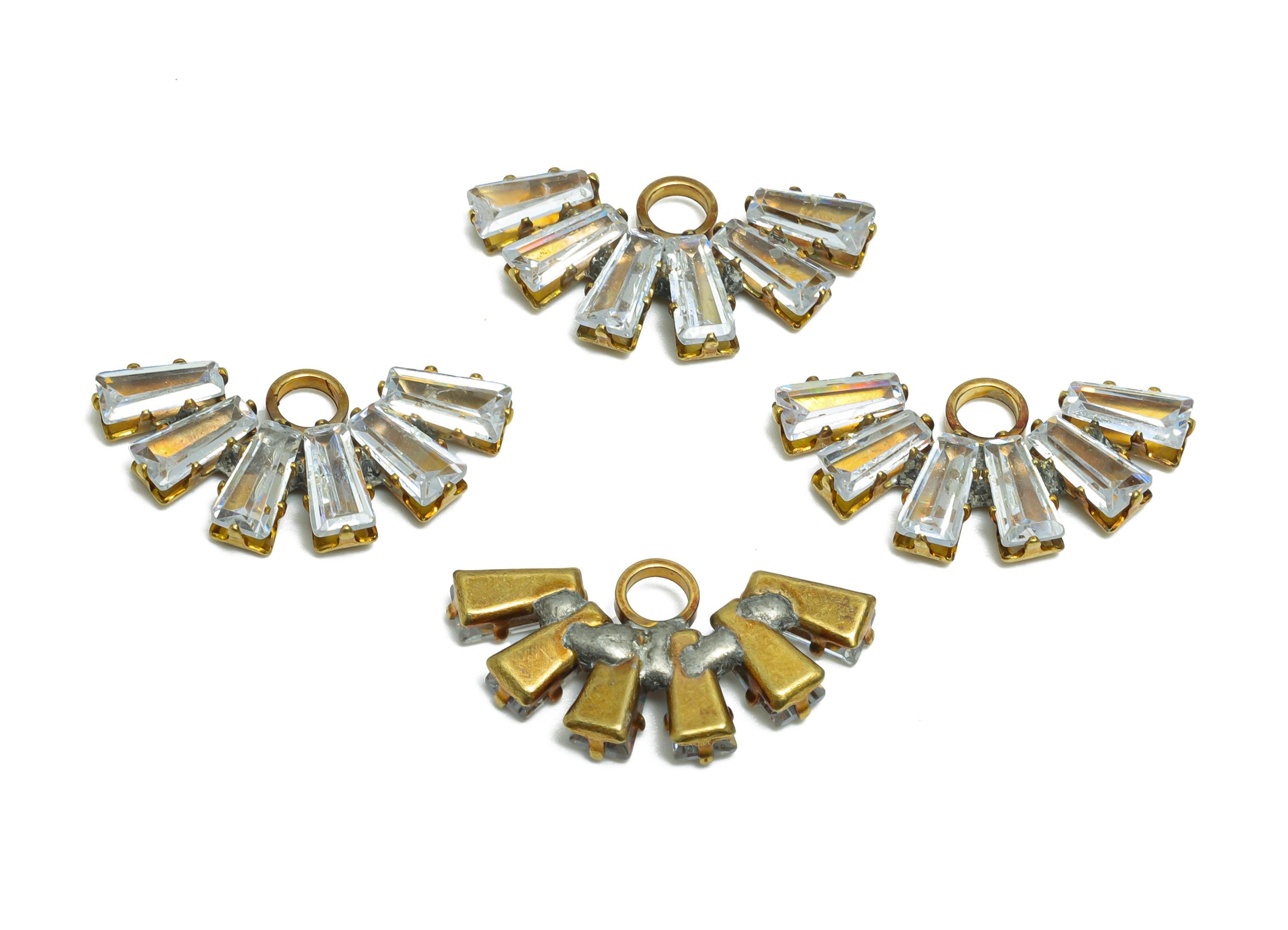 Brass Fan Earring Charm - Raw Brass Semicircle Earring Charm - Dainty Zircon Pendant for Necklace - Modern Charm - 20x10x2.6mm - PP10990 - DOMEDBAZAAR