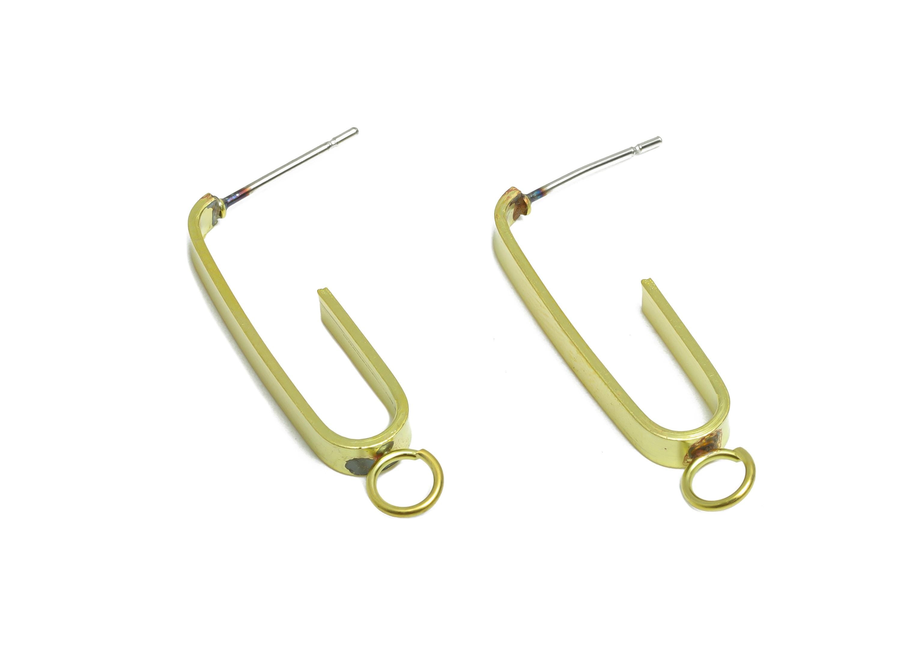 Brass Hoop Earring Stud - Raw Brass Geometry Hoop Earring With Loop - Minimalist Earring Stud - Chic  Earring - 29x7x1mm  - PP10999 - DOMEDBAZAAR