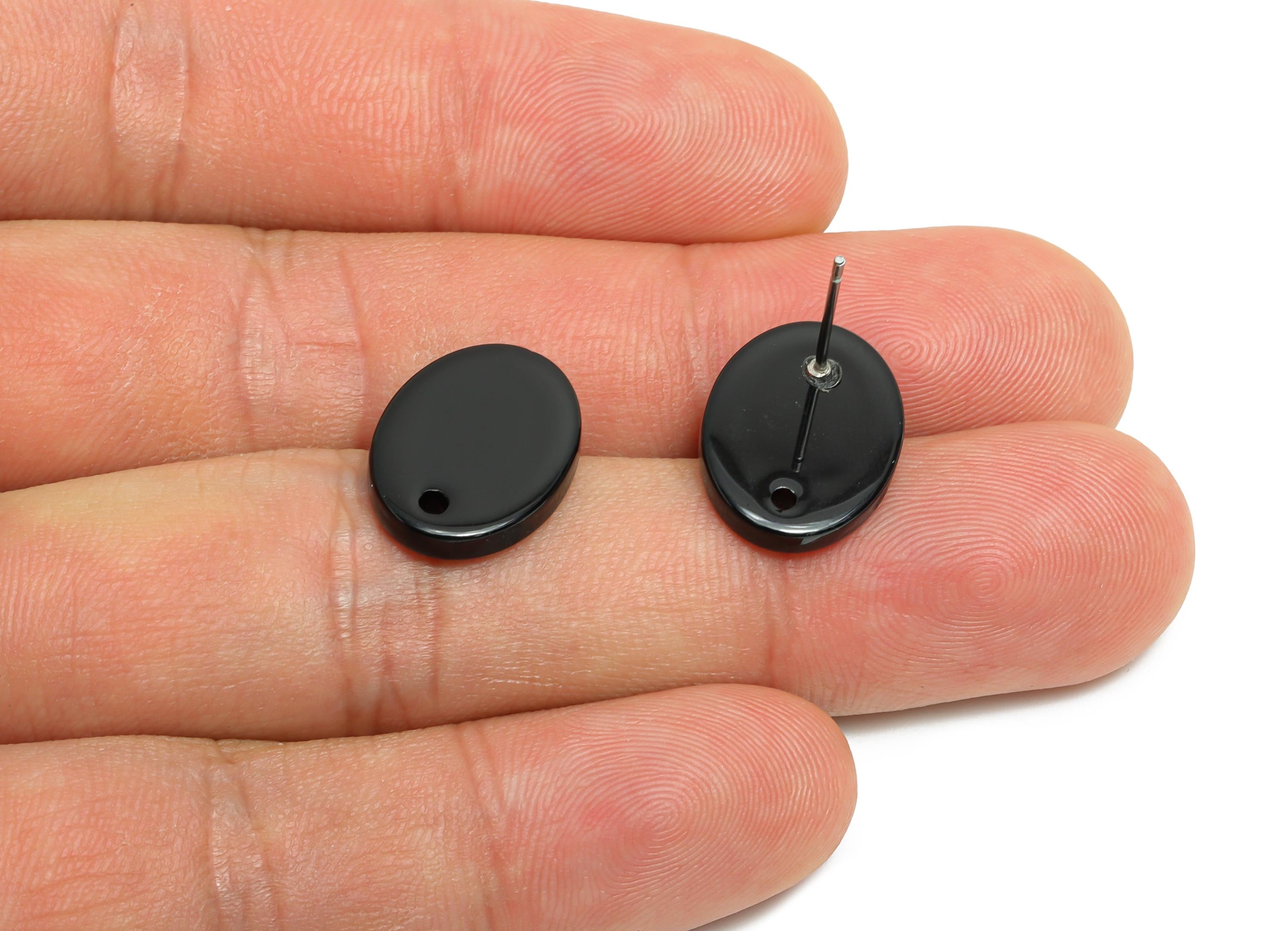 Acetic Acid Oval Earring Post -Minimalist Black Stud - DIY Earring Base Component - Modern Earring Posts with Holes - 16x12x2mm - AC2294-A66 - DOMEDBAZAAR