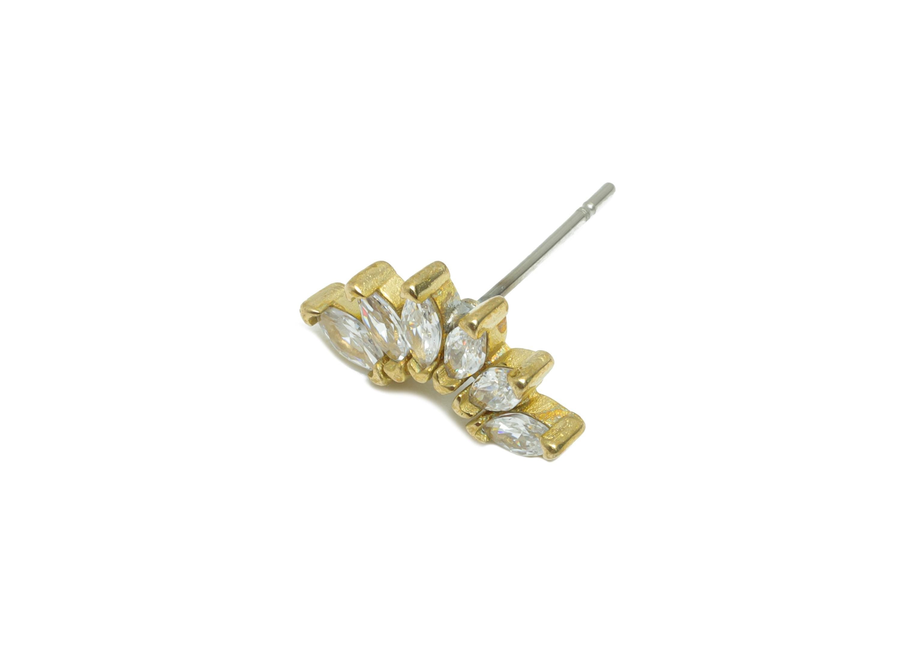 Marquise Gemstone Studs - Raw Brass Geometry Earring Stud - Minimalist Fan Design Earrings - Modern  Earring Post - 14x6x2mm  - PP10992 - DOMEDBAZAAR
