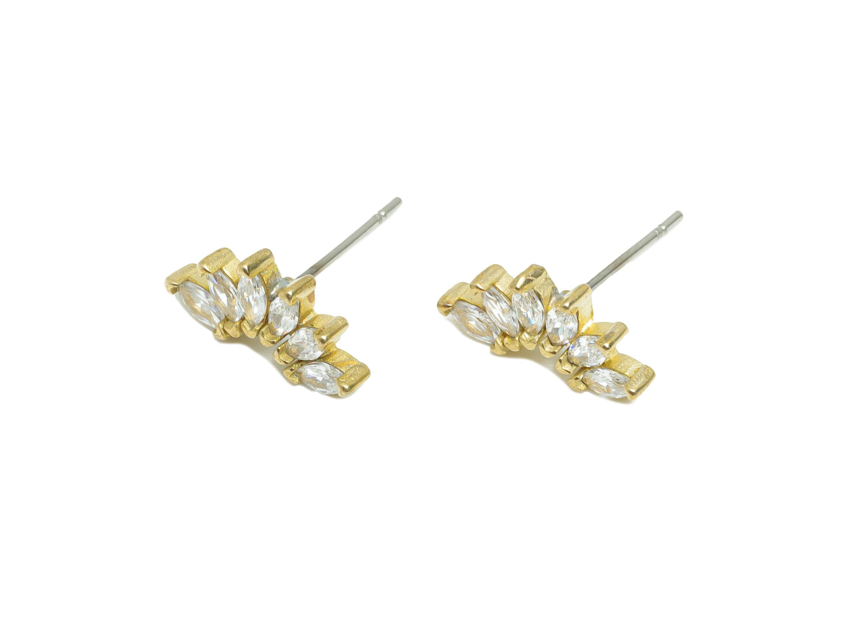 Marquise Gemstone Studs - Raw Brass Geometry Earring Stud - Minimalist Fan Design Earrings - Modern  Earring Post - 14x6x2mm  - PP10992 - DOMEDBAZAAR