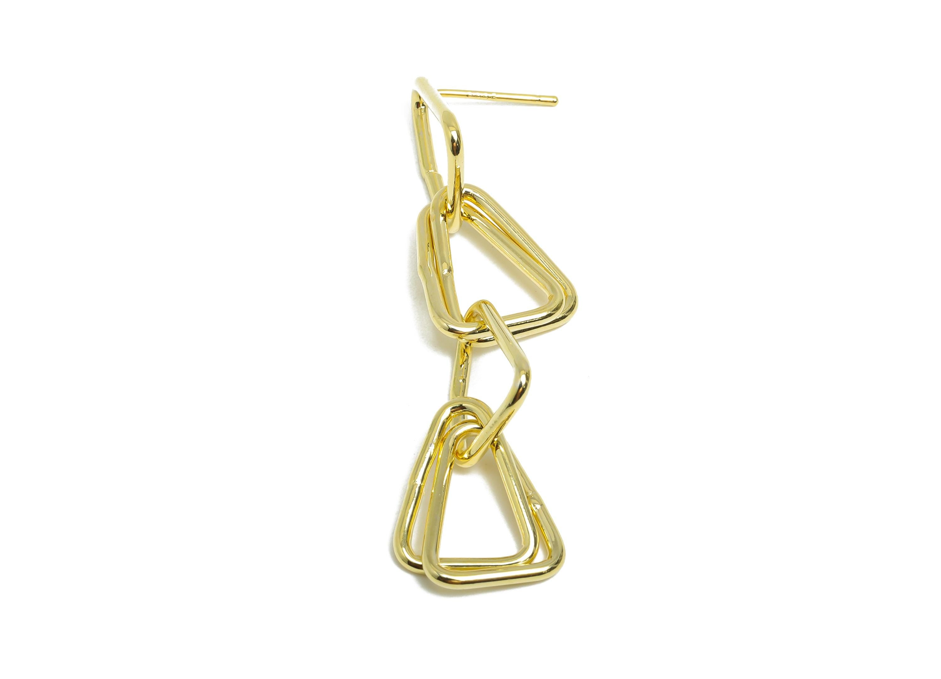 Triangle Ring Dangle Earring - Brass Long Interlock Earring Post - Gold Dangle Geometric Earring -14K Gold Plated -47x12.3x1.5mm-RGP9513-14 - DOMEDBAZAAR