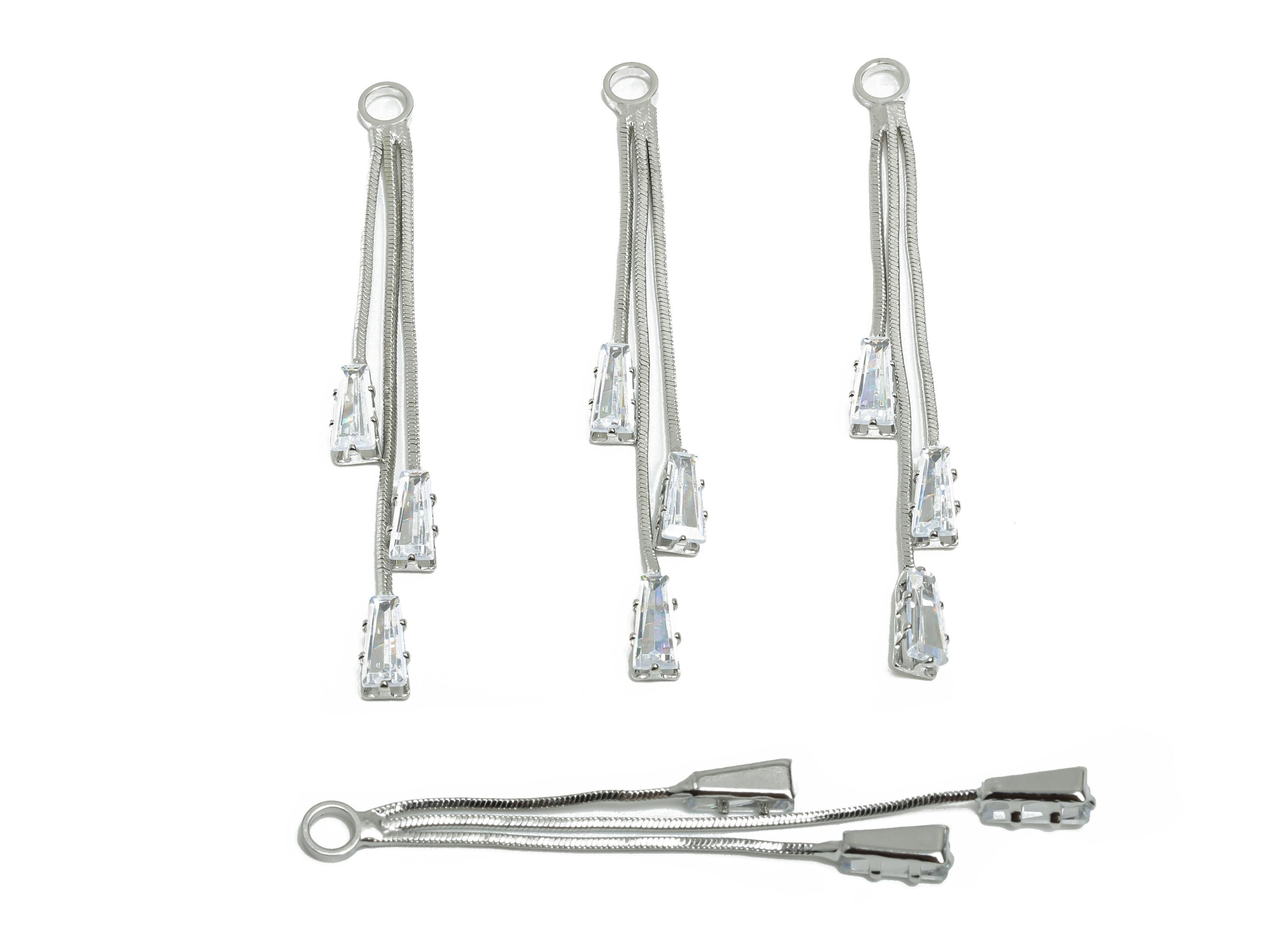 Crystal Dangle Charm - Brass Sparking Earring - Dainty Zircon Dangling Charm with Crystals - Silver Dangle Charm - 52x3x2mm - RGP10334 - DOMEDBAZAAR