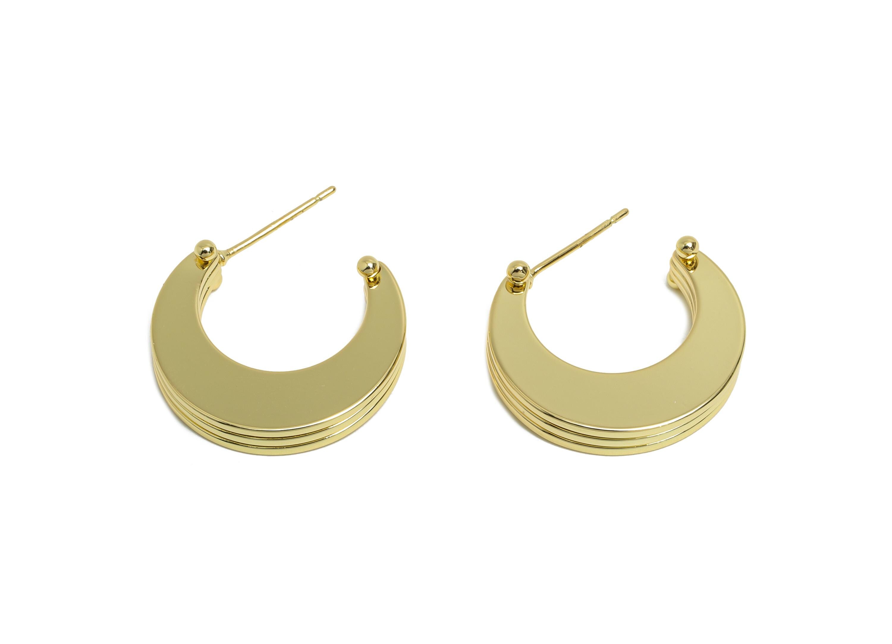 Brass Stacked Crescent Stud Earring - Gold 3 Layers Moon Earring Post - Statement Earring Post -14K Real Gold Plated -21x18x3.4mm-RGP9531-14 - DOMEDBAZAAR