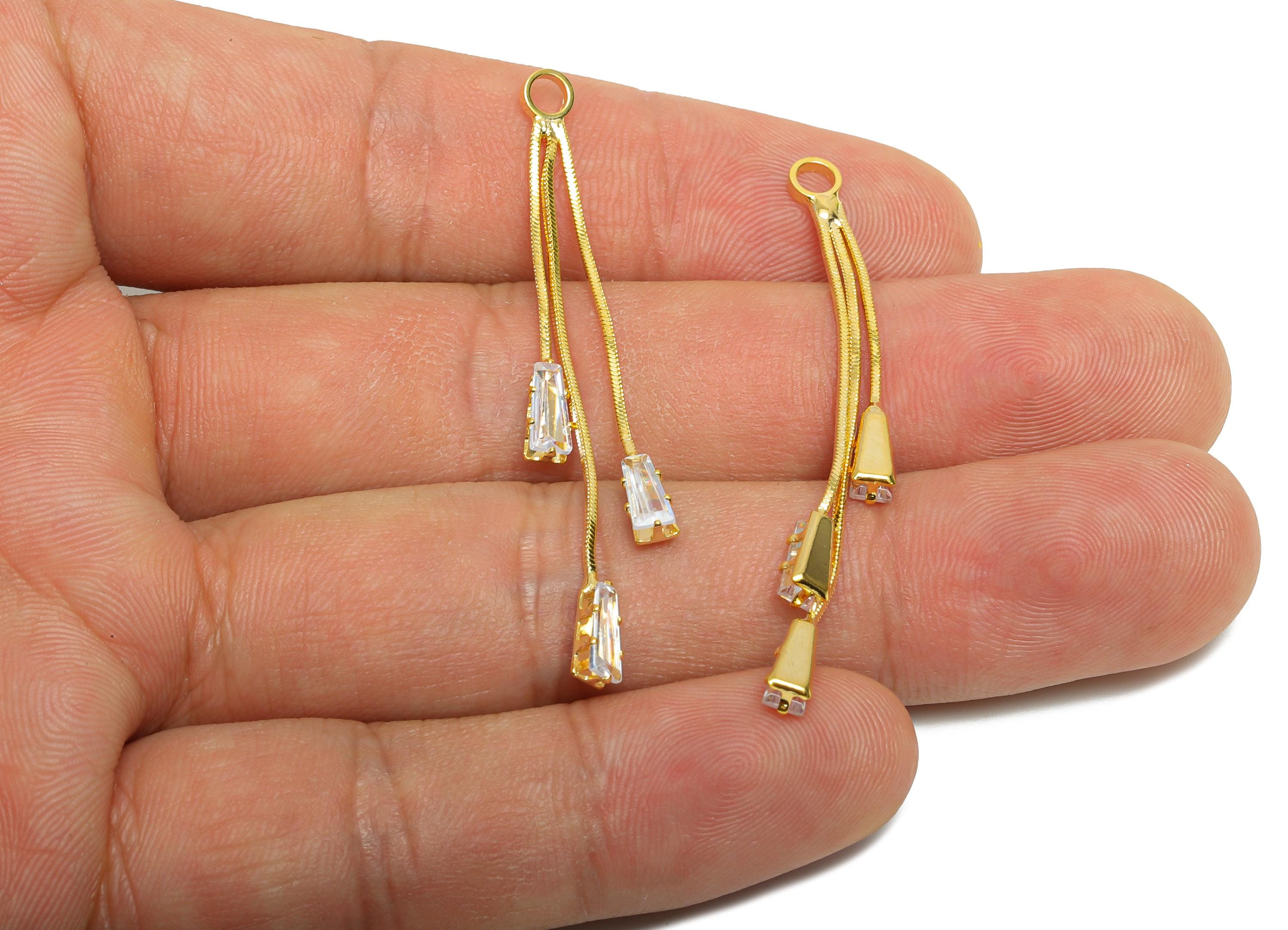 Crystal Dangle Charm - Brass Sparking Earring - Dainty Zircon Dangling Charm with Crystals - Gold Dangle Charm - 52x3x2mm - RGP10333 - DOMEDBAZAAR