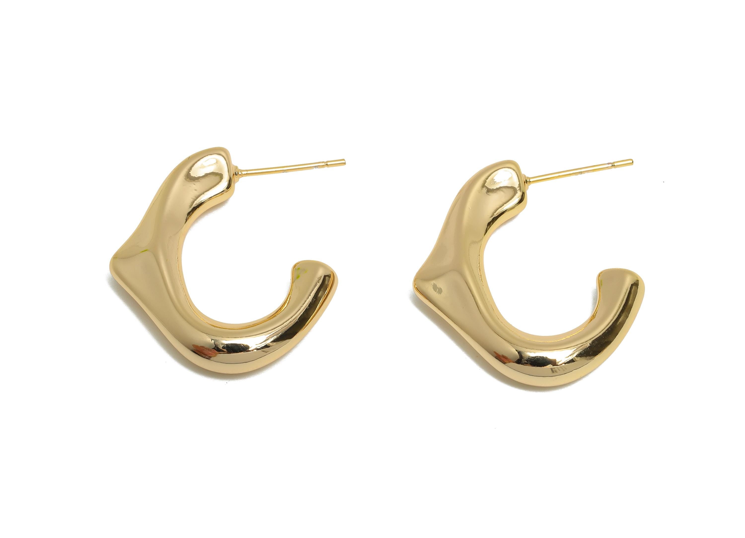 Brass Hoop Earring Stud - Brass Modern Earring Stud - Dainty Punk Earring Stud - Statement Classic Earring Stud - 27x23x5mm - RGP10326 - DOMEDBAZAAR