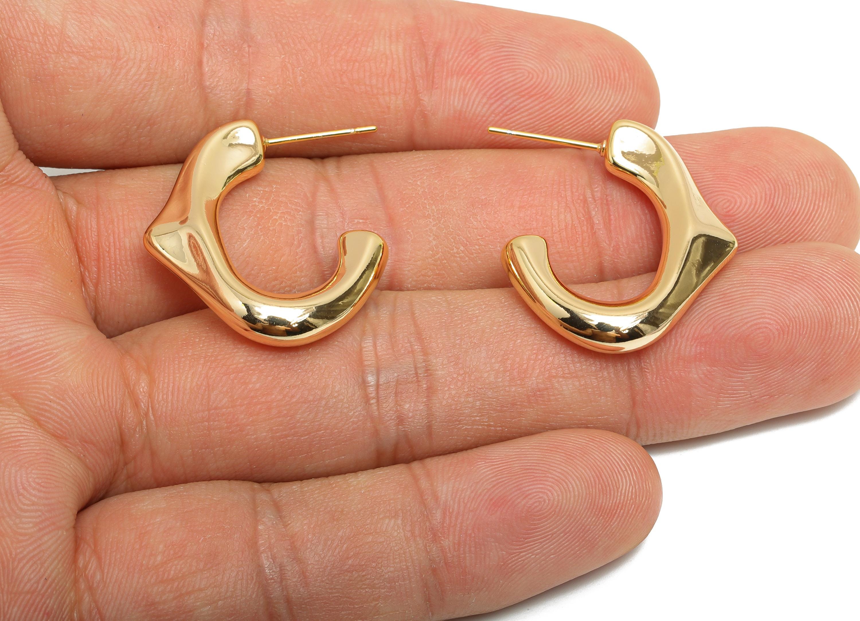 Brass Hoop Earring Stud - Brass Modern Earring Stud - Dainty Punk Earring Stud - Statement Classic Earring Stud - 27x23x5mm - RGP10326 - DOMEDBAZAAR