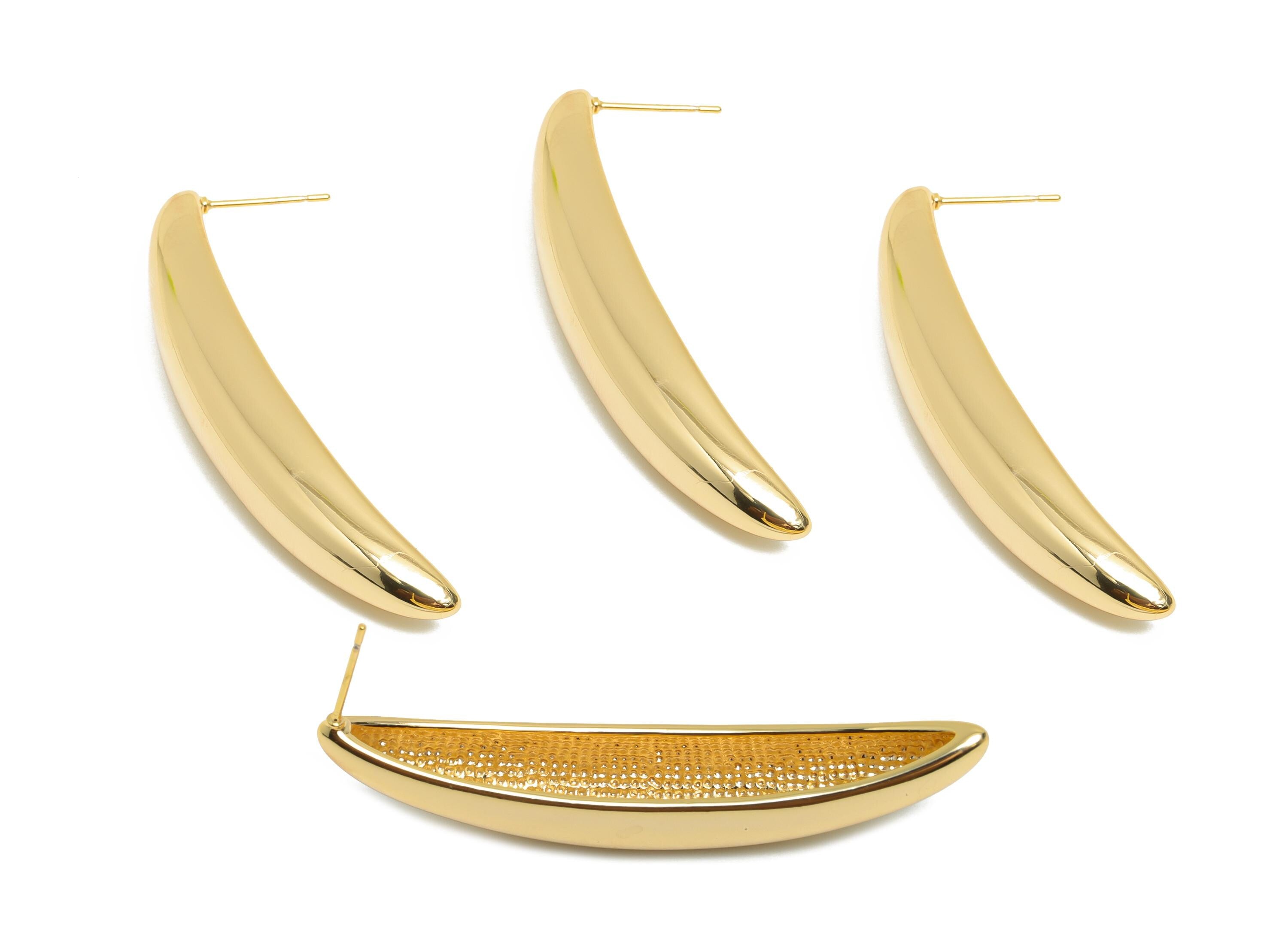 Brass Gold Stud Earring - Brass Modern Earring Stud - Minimalist Gold Earring Stud - Novelty Gold Earring - 55x10x7mm - RGP10337 - DOMEDBAZAAR