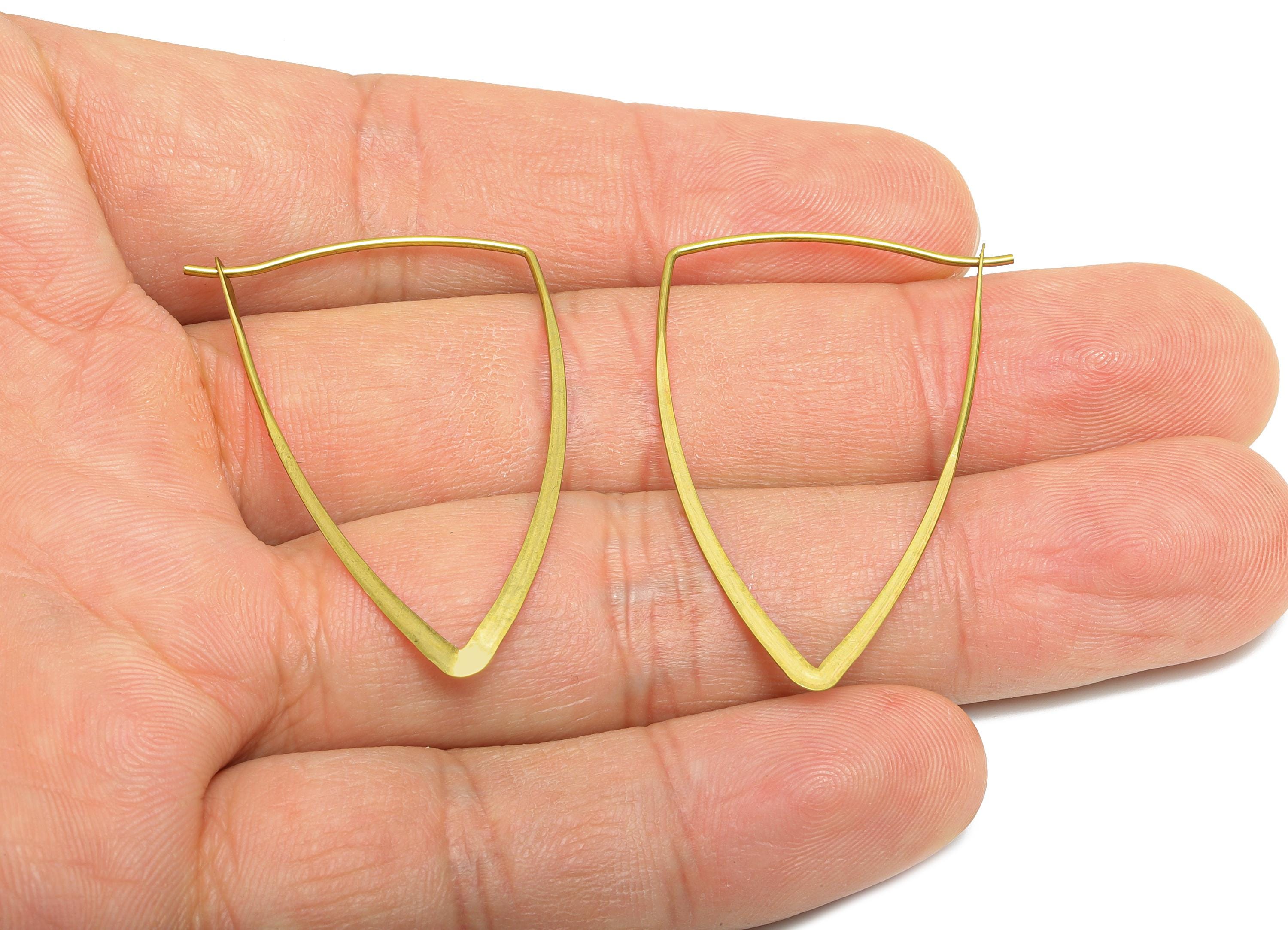 40mm Fashion Triangle Wire Hoop Earring - Raw Brass Hammered Thin Wire Hoop Clasp - Simple Jewelry - Minimalist Hoop Jewelry  - PP10932-40 - DOMEDBAZAAR