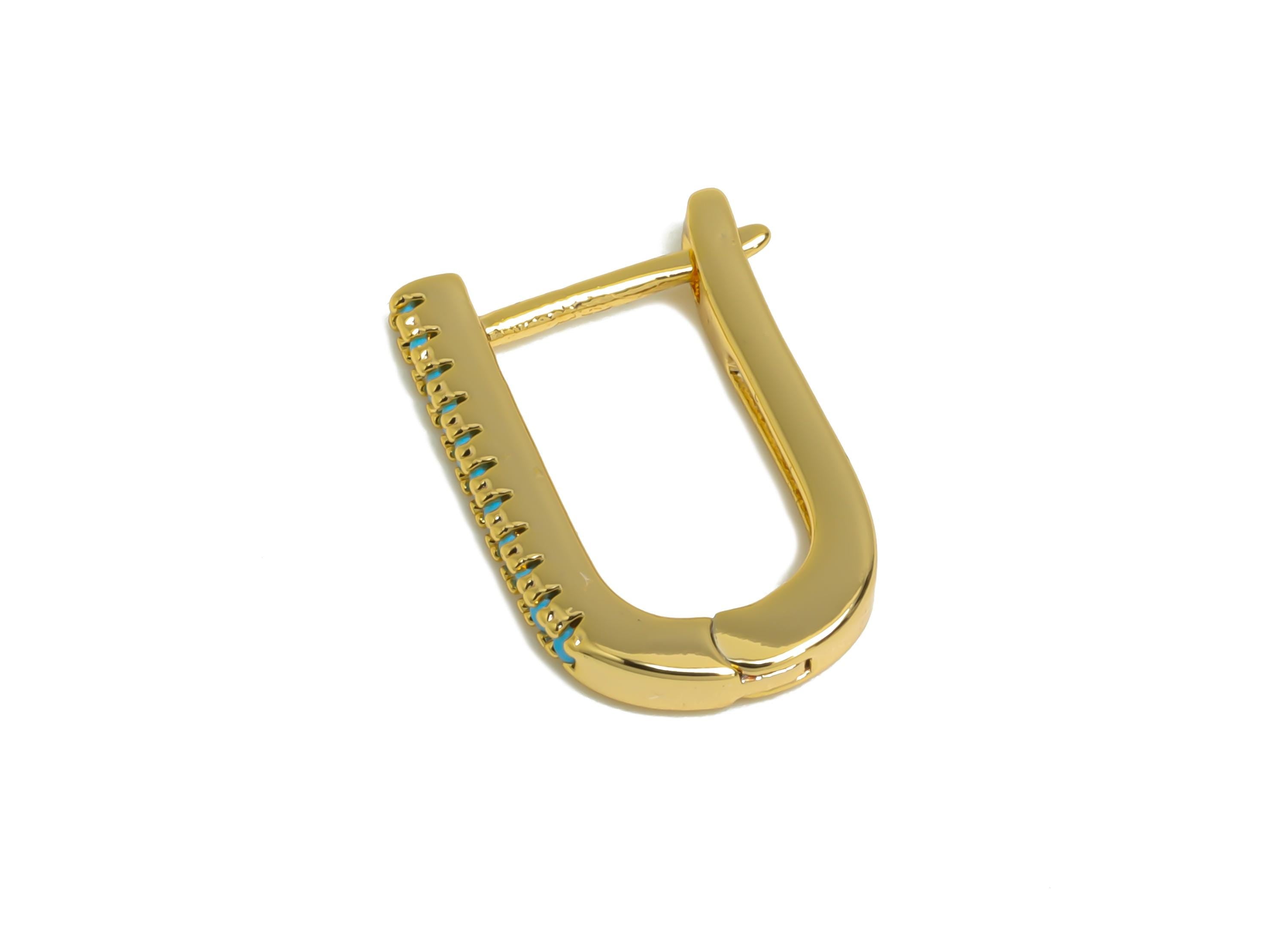 Brass Hoop CZ Earring - Brass Chic Gold Hoop Earring - Gold Zircon English Lock Earring - Versatile Everyday Earrings - 15x1x2mm - RGP10260 - DOMEDBAZAAR