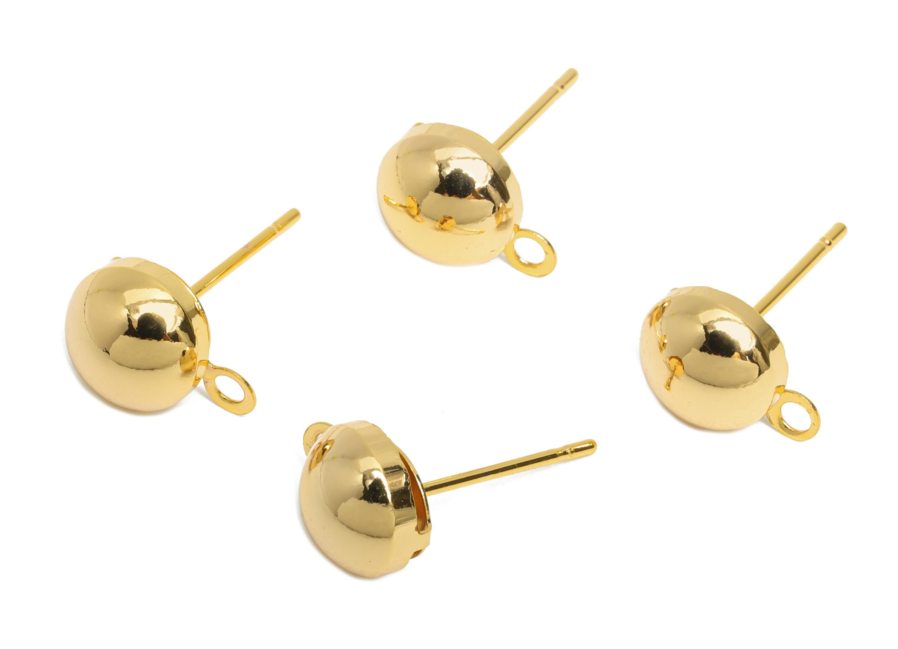 Half-Dome Earring Post - Brass Customizable Jewelry Post - Gold Minimalist Charm-Ready Earring Base - Dangle Attachment - 10x7x4mm- RGP10403 - DOMEDBAZAAR