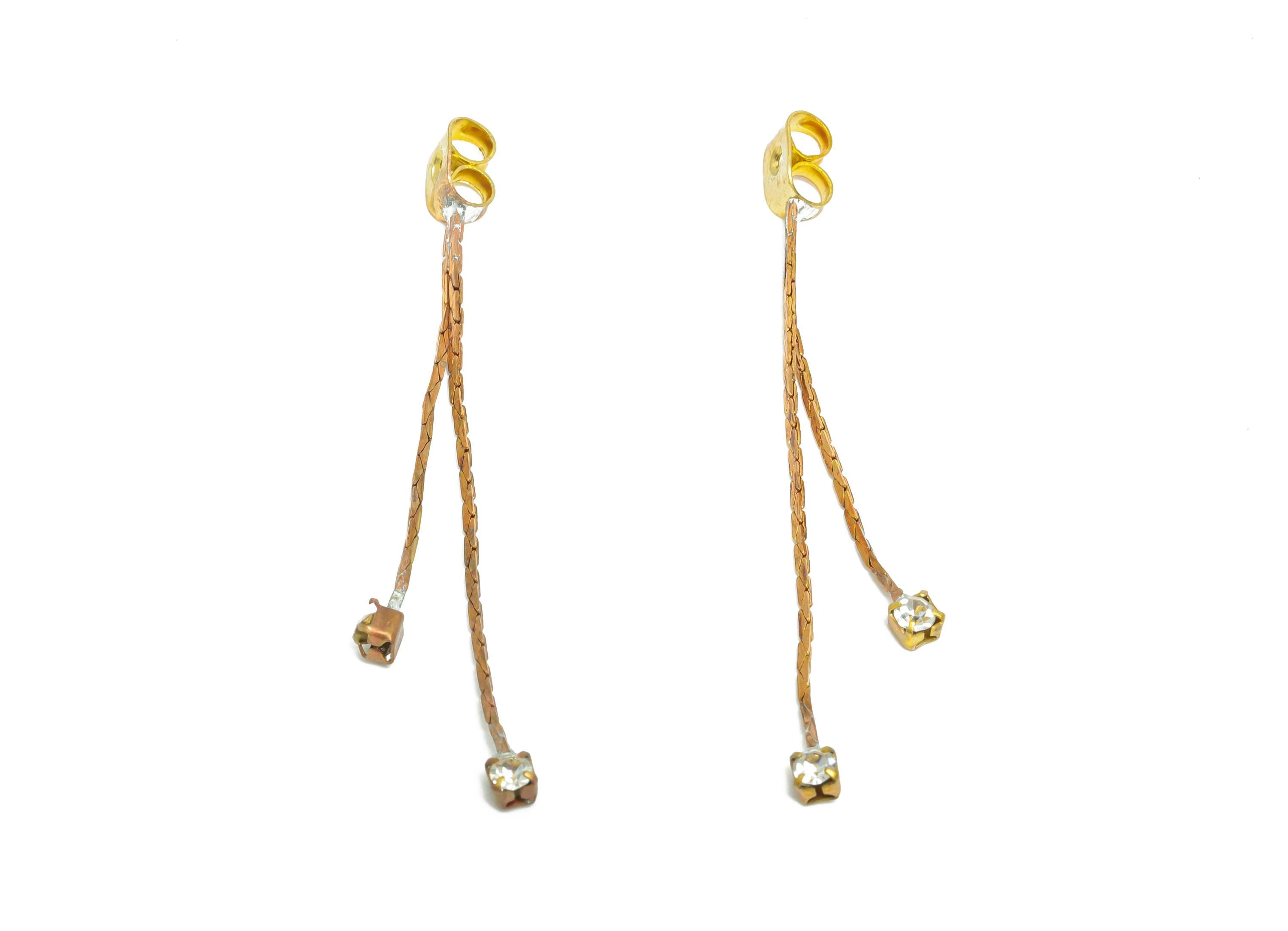 Chain Dangle Ear Back - Raw Brass Subtle Sparkle Dangle Earring Stopper - Sparkling Fashion Dangle Earring Stopper - 46x4x3mm - PP11001 - DOMEDBAZAAR