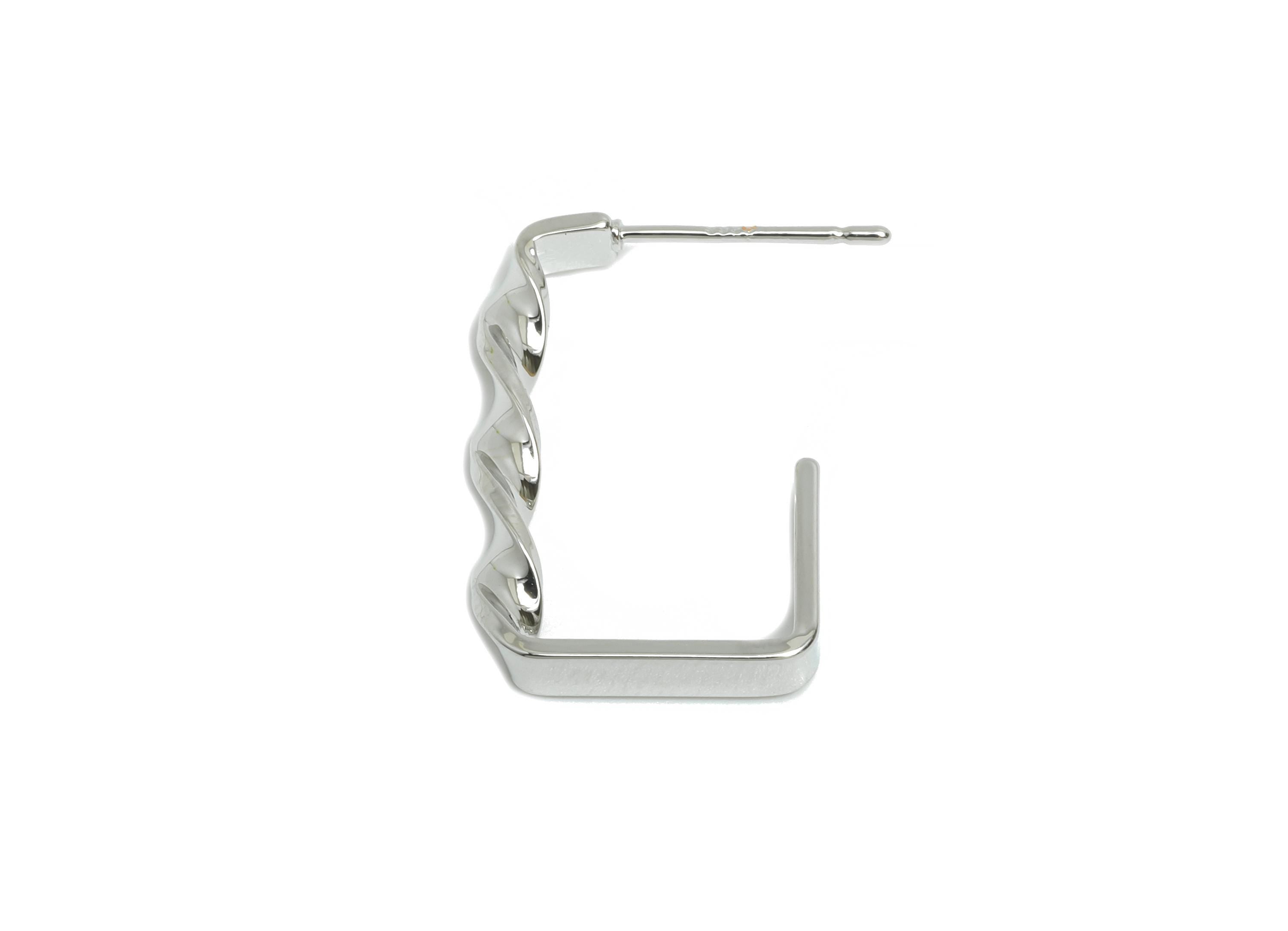 Brass Square Hoop Earring Stud - Silver Twisted Earring Post - Geometric Textured Earring - 18K Real White Gold-Plated - 22x15x3mm -RGP9522S - DOMEDBAZAAR