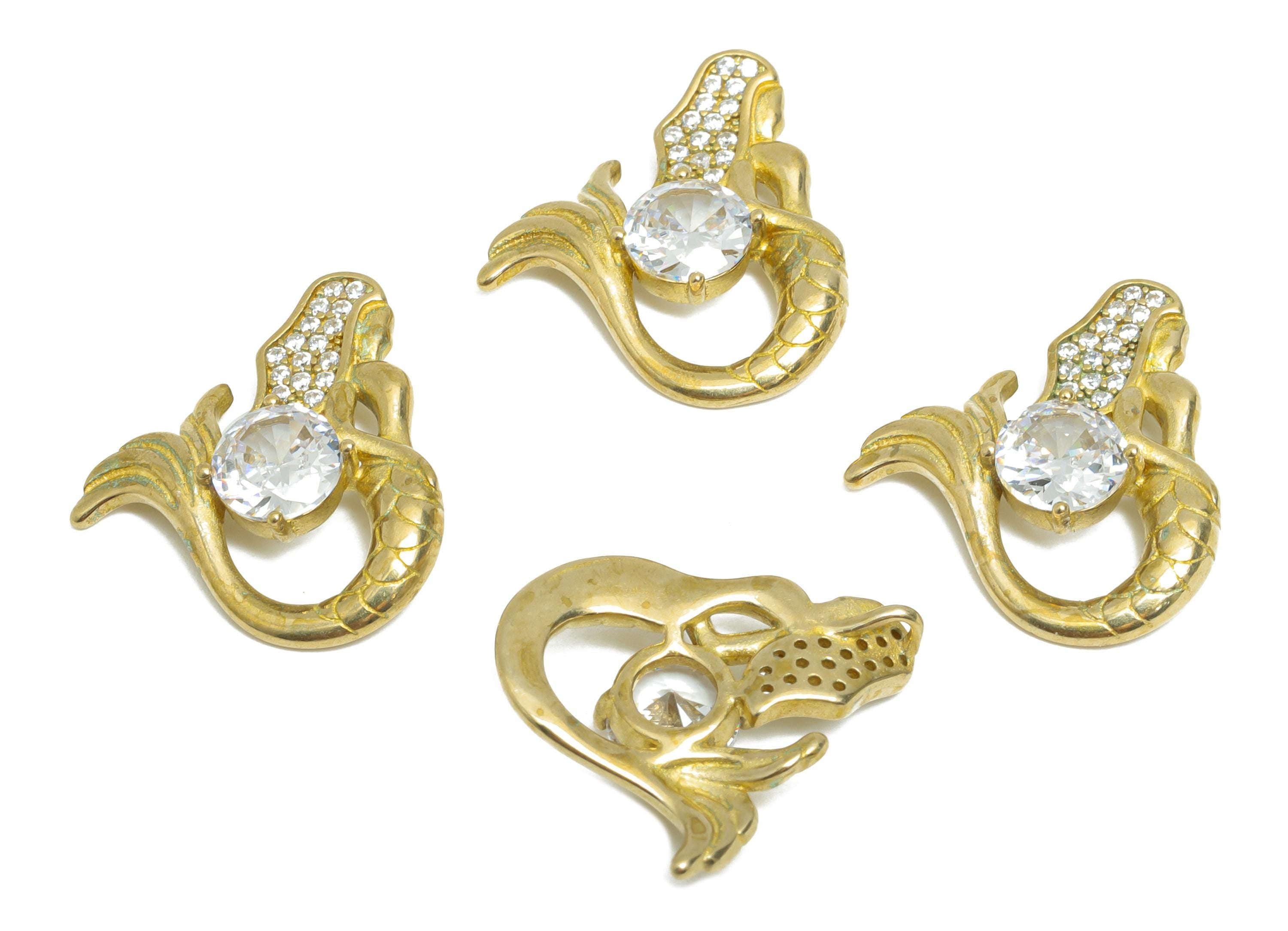 Brass Zircon Mermaid Charm - Raw Brass Dazzling Mermaid Pendant - CZ Sparkling Ocean Elegance Charm - Bespoke Mythical - 19x16x4mm - PP11056 - DOMEDBAZAAR