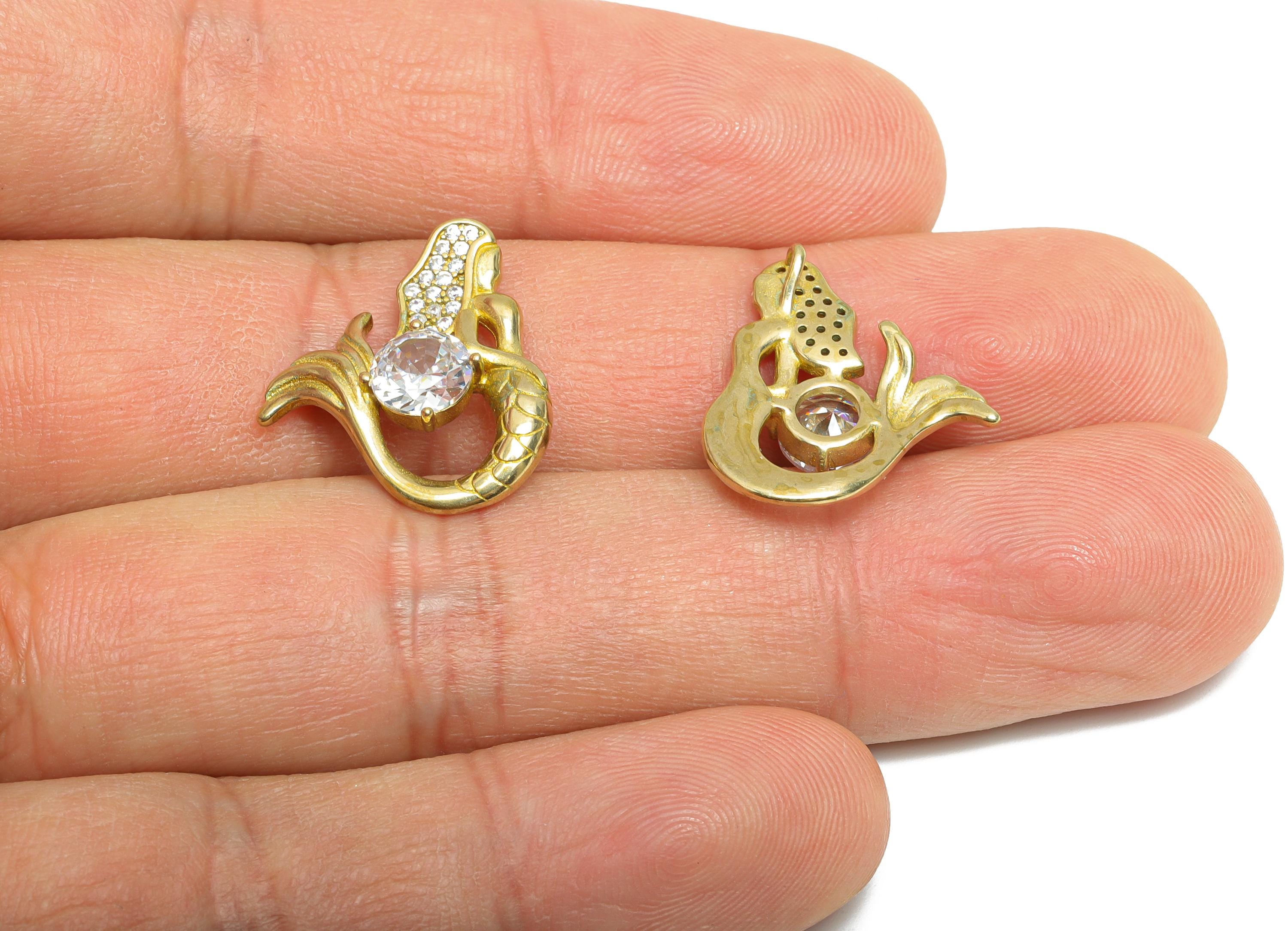 Brass Zircon Mermaid Charm - Raw Brass Dazzling Mermaid Pendant - CZ Sparkling Ocean Elegance Charm - Bespoke Mythical - 19x16x4mm - PP11056 - DOMEDBAZAAR