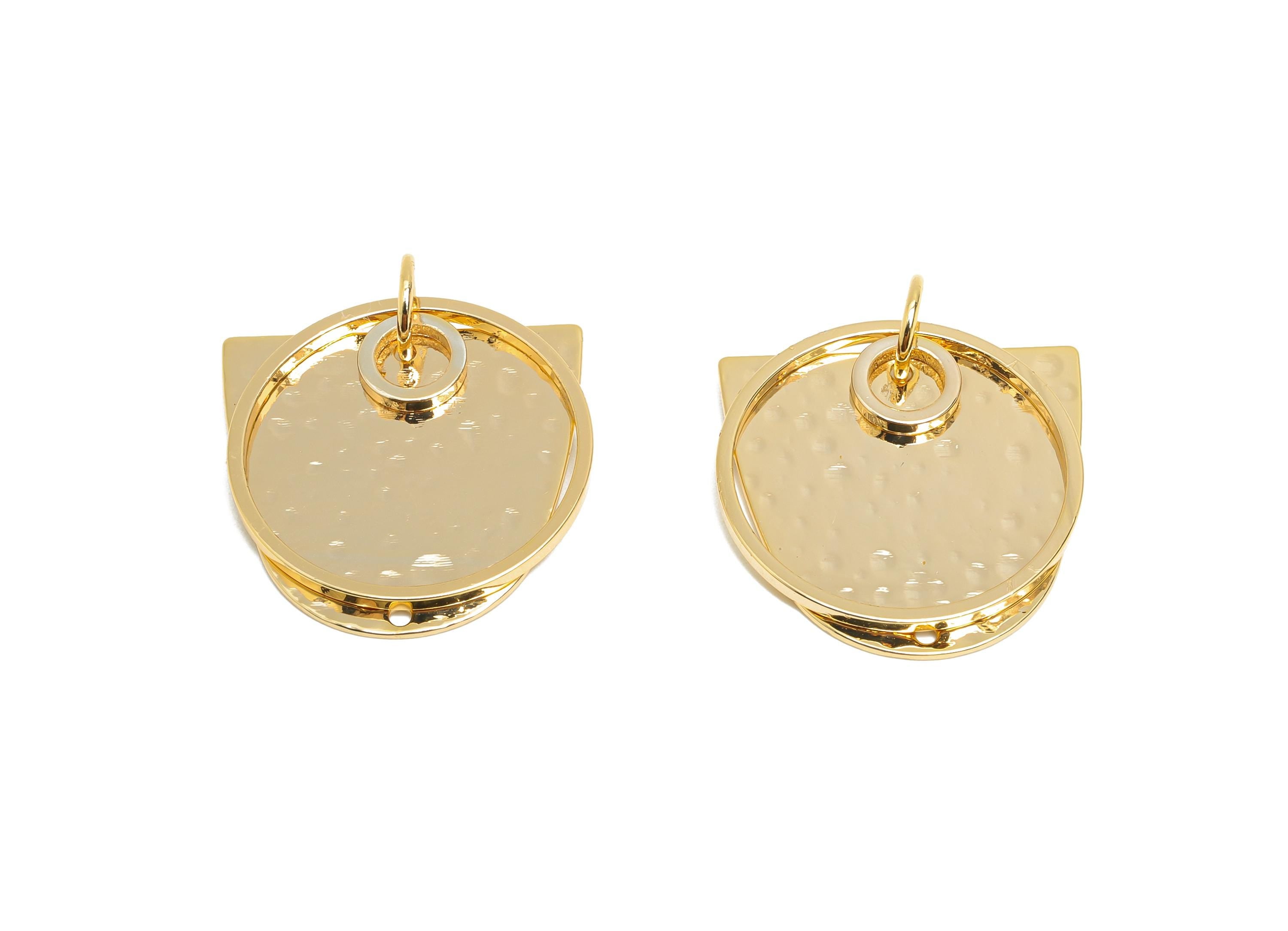 Hammered Dangle Charm - Brass Boho Chic Earring Charm - Layered Geometric Chic Dangle Pendant - 18k Real Gold Plated - 40x19x1mm - RGP10412 - DOMEDBAZAAR