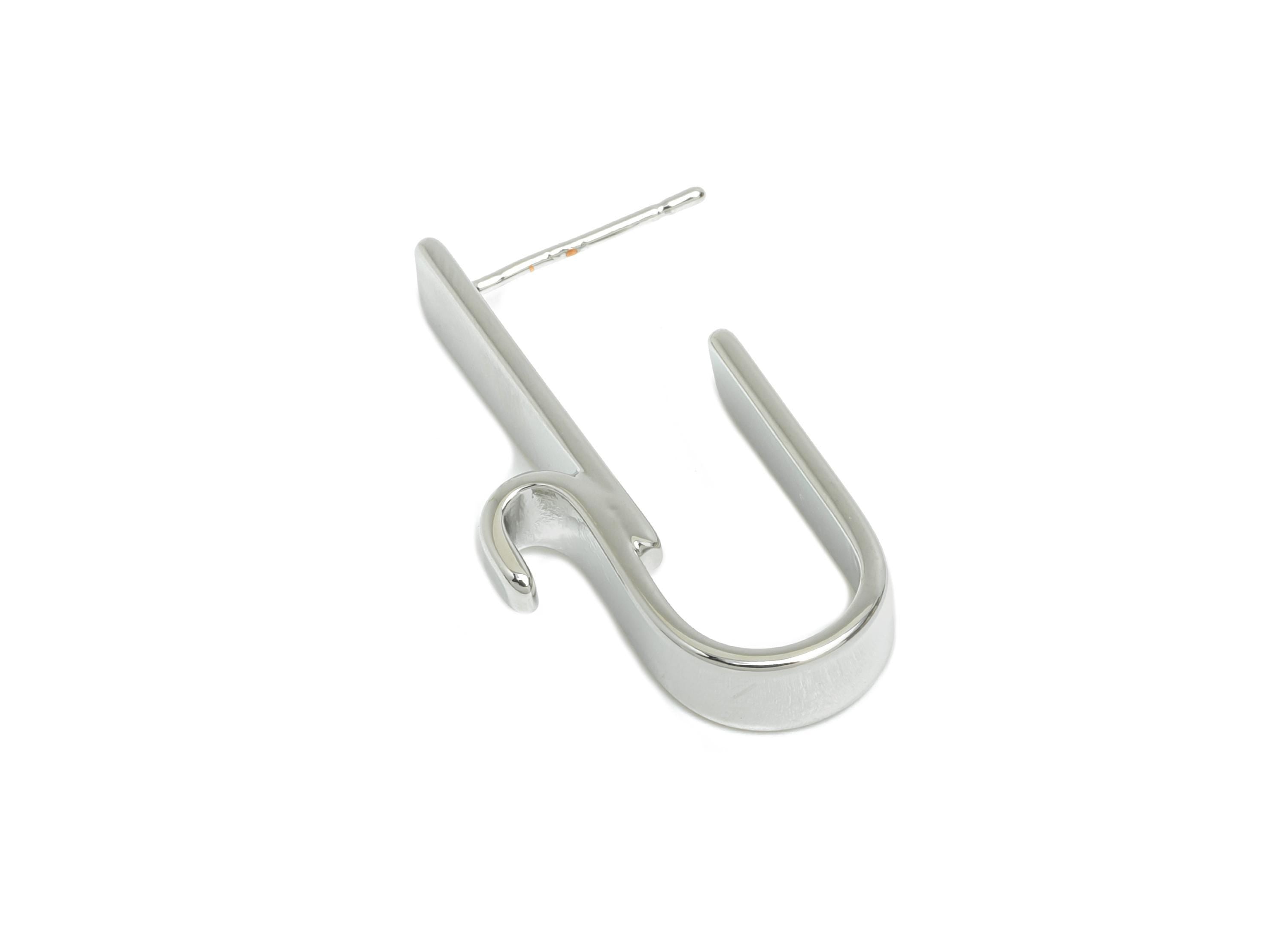 Brass Curved Hook Earring - Silver Bold Hook Earring Stud - Abstract U-Shaped Earring - 18K Real White Gold Plated -30.6x15.5x5mm - RGP9523S - DOMEDBAZAAR