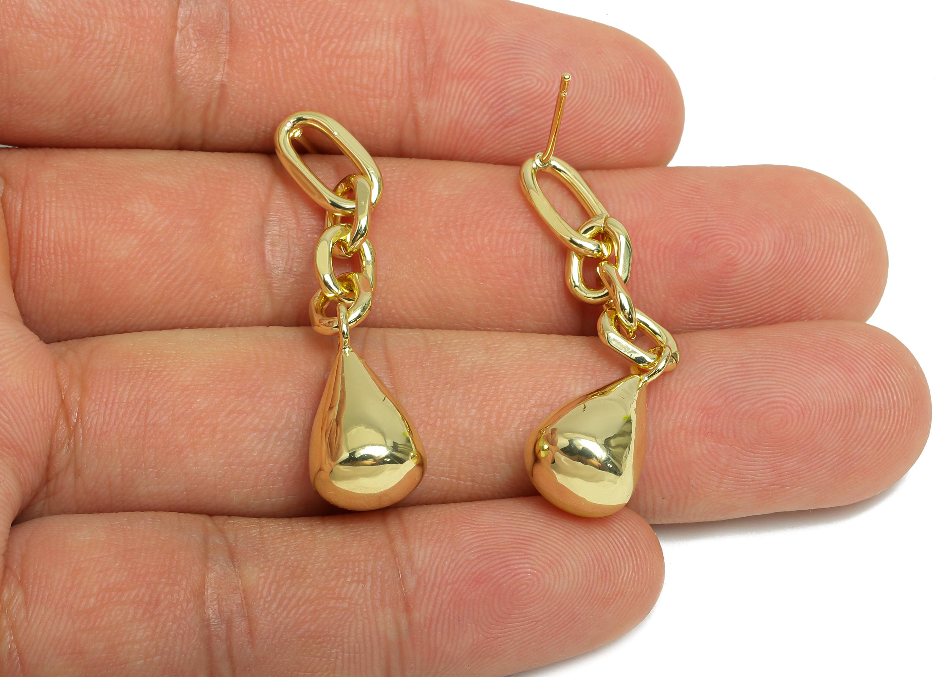 Brass Dangle Chain Earring - Gold Hanging Chain Earring Post - Interlock Drop Chain Earring - 14K Real Gold Plated -42x9.9x9.9mm -RGP9508-14 - DOMEDBAZAAR