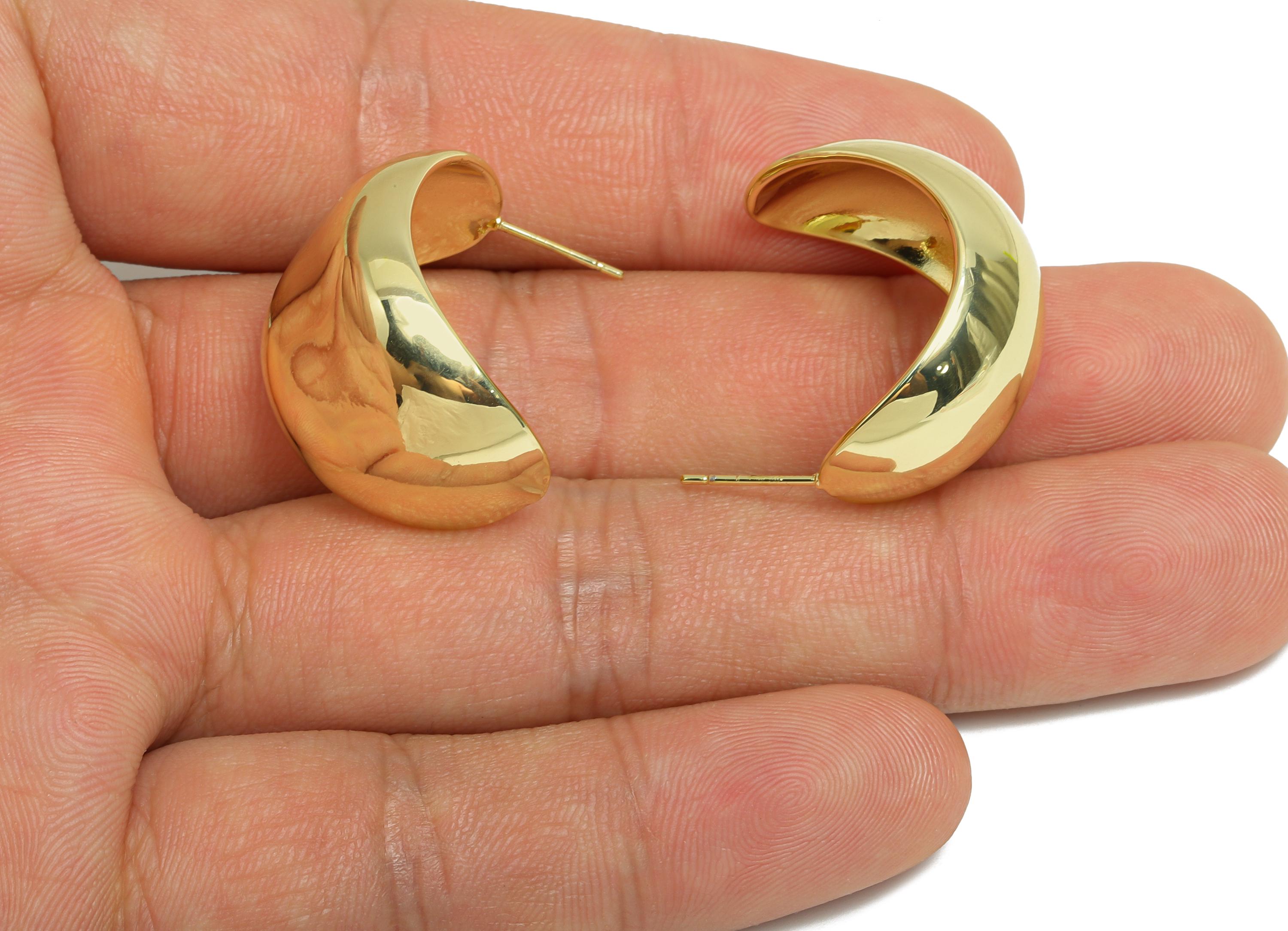 Gold Crescent Hoop Earring - Brass Bold Crescent Earring Stud - Chunky Crescent Earring Post -14K Real Gold Plated -25.5x18x15mm -RGP9521-14 - DOMEDBAZAAR