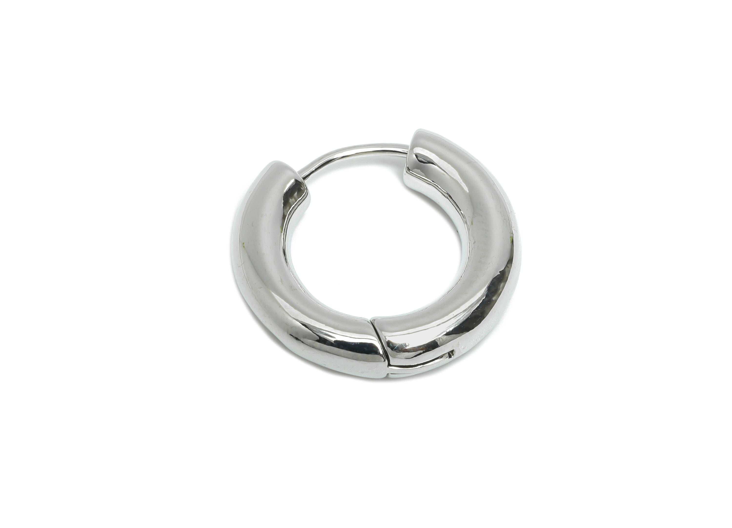 21mm Brass Hoop Earring - Silver Thick Round Hoop Earrings - Huggie Hoop Earring - 18K Real White Gold Plated - 21.34x19.9x4.39mm - RGP9561S - DOMEDBAZAAR