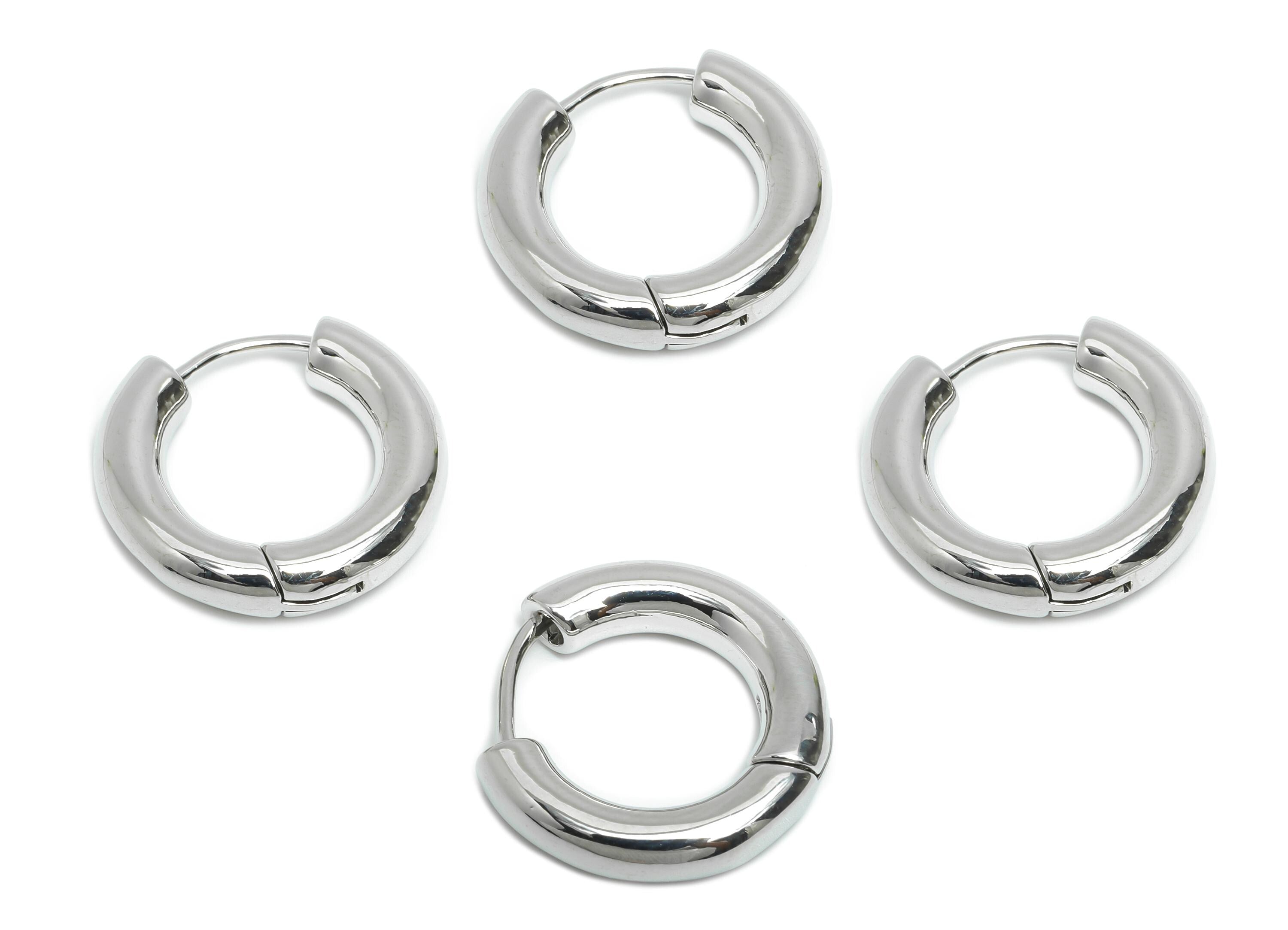 21mm Brass Hoop Earring - Silver Thick Round Hoop Earrings - Huggie Hoop Earring - 18K Real White Gold Plated - 21.34x19.9x4.39mm - RGP9561S - DOMEDBAZAAR