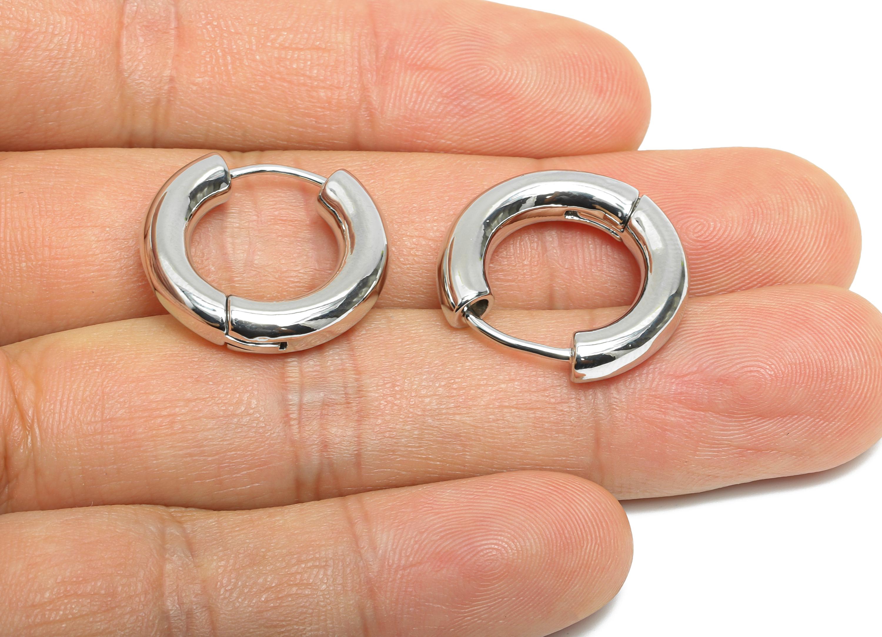 21mm Brass Hoop Earring - Silver Thick Round Hoop Earrings - Huggie Hoop Earring - 18K Real White Gold Plated - 21.34x19.9x4.39mm - RGP9561S - DOMEDBAZAAR
