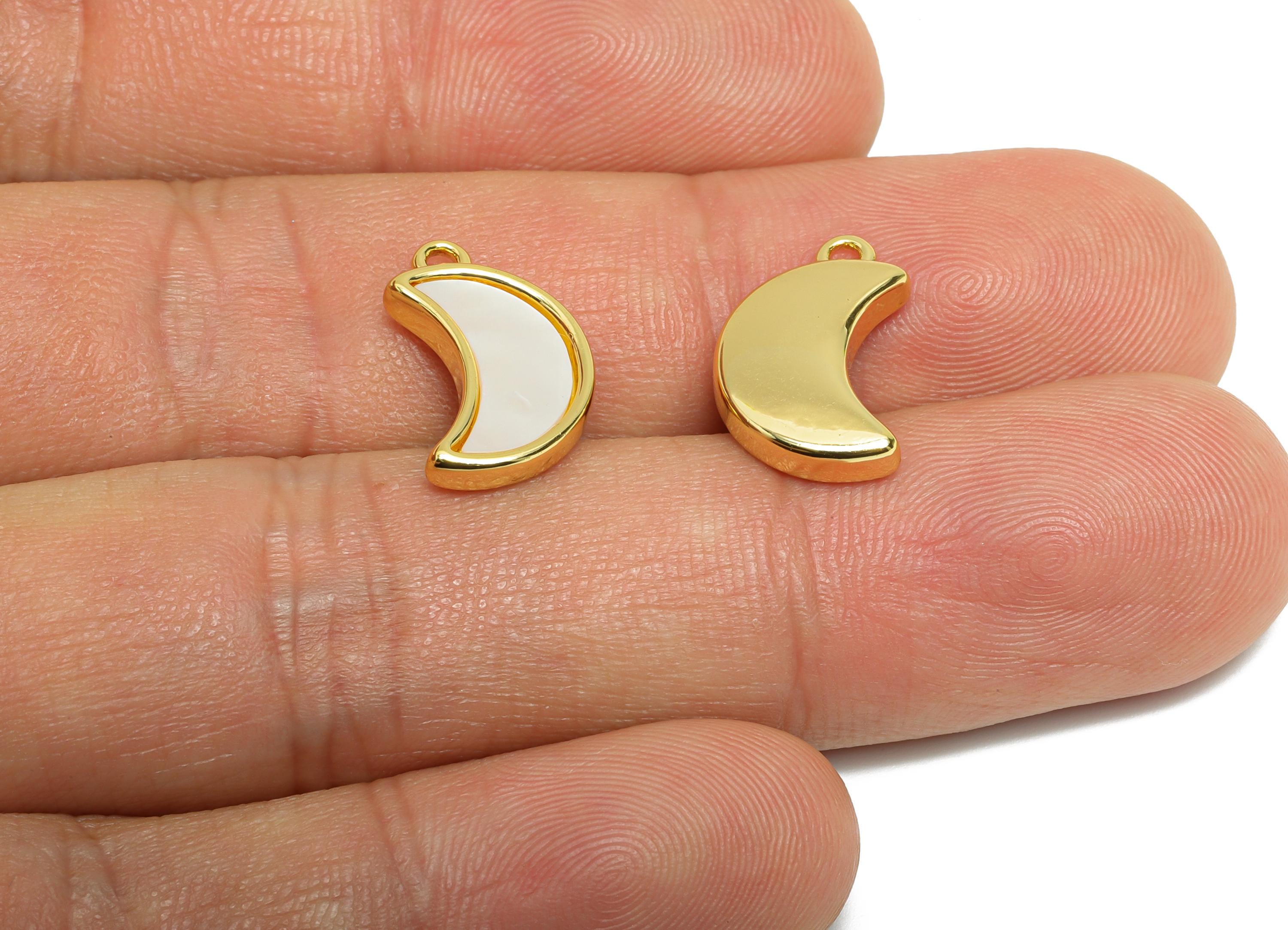 Brass Crescent Earring Charm - Gold Moon Seashell Charm - Danity Moon Pendant for Necklace -18K Real Gold Plated -15.35x9.75x2.86mm -RGP9625 - DOMEDBAZAAR