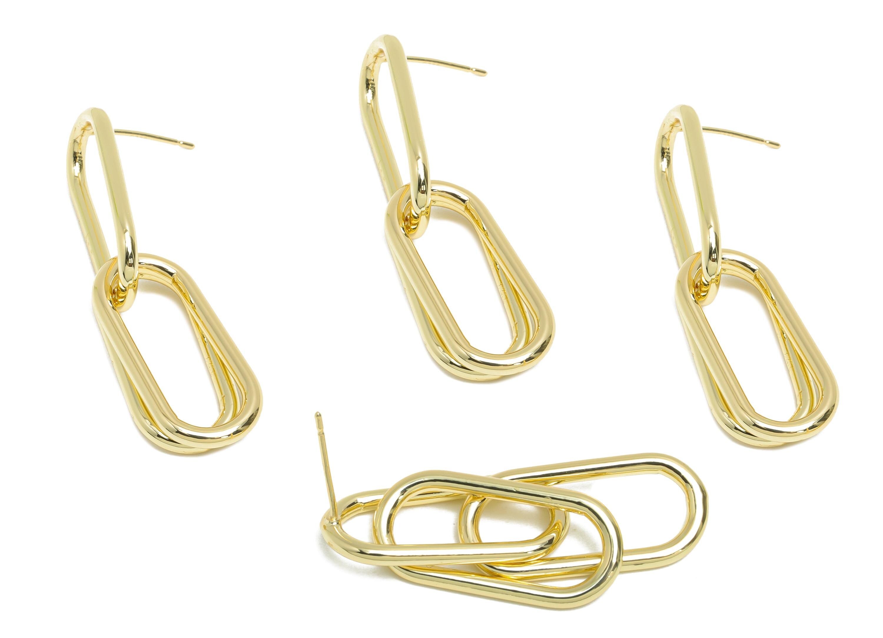 Oval Dangle Earring - Brass Chain Link Earring Post - Gold Dangle Minimalism Earring - 14K Real Gold Plated Brass -44x11.5x2mm - RGP9432-14 - DOMEDBAZAAR