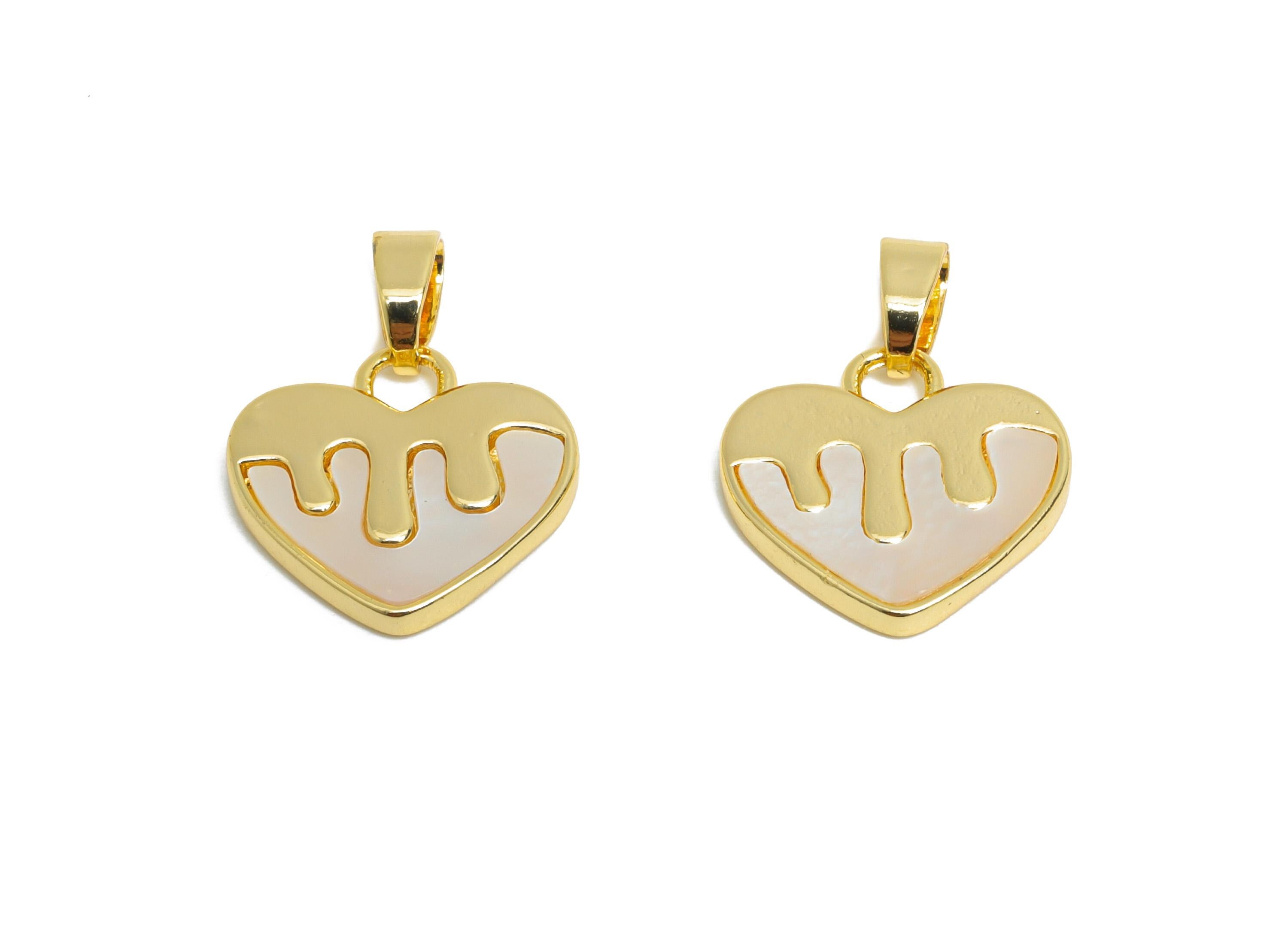 Brass Heart Earring Charm - Gold Heart Melting Seashell Pendant- Romantic Love Heart Charm - 18K Real Gold Plated - 14x13.47x1.9mm - RGP9540 - DOMEDBAZAAR