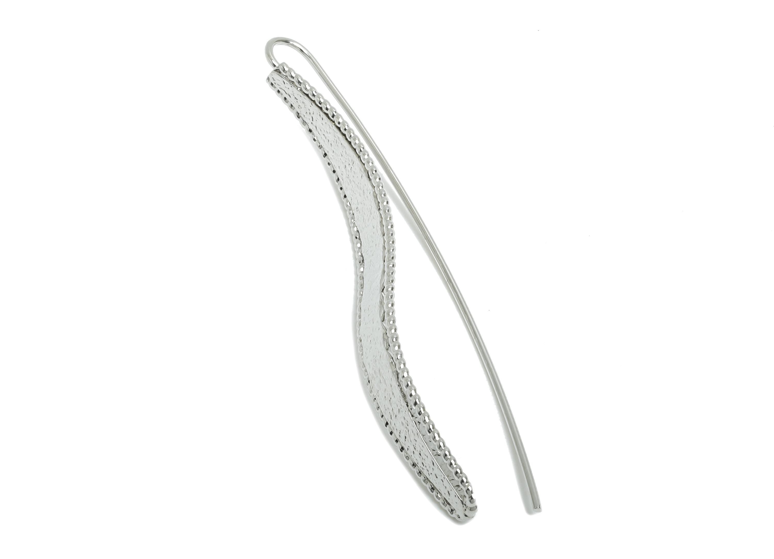 Brass Curved Earring Wire - Hammered Wave Earrings Wire - White Minimalism Long Earrings -18K Real White Gold Plated - 53x7x1.2mm - RGP9427S