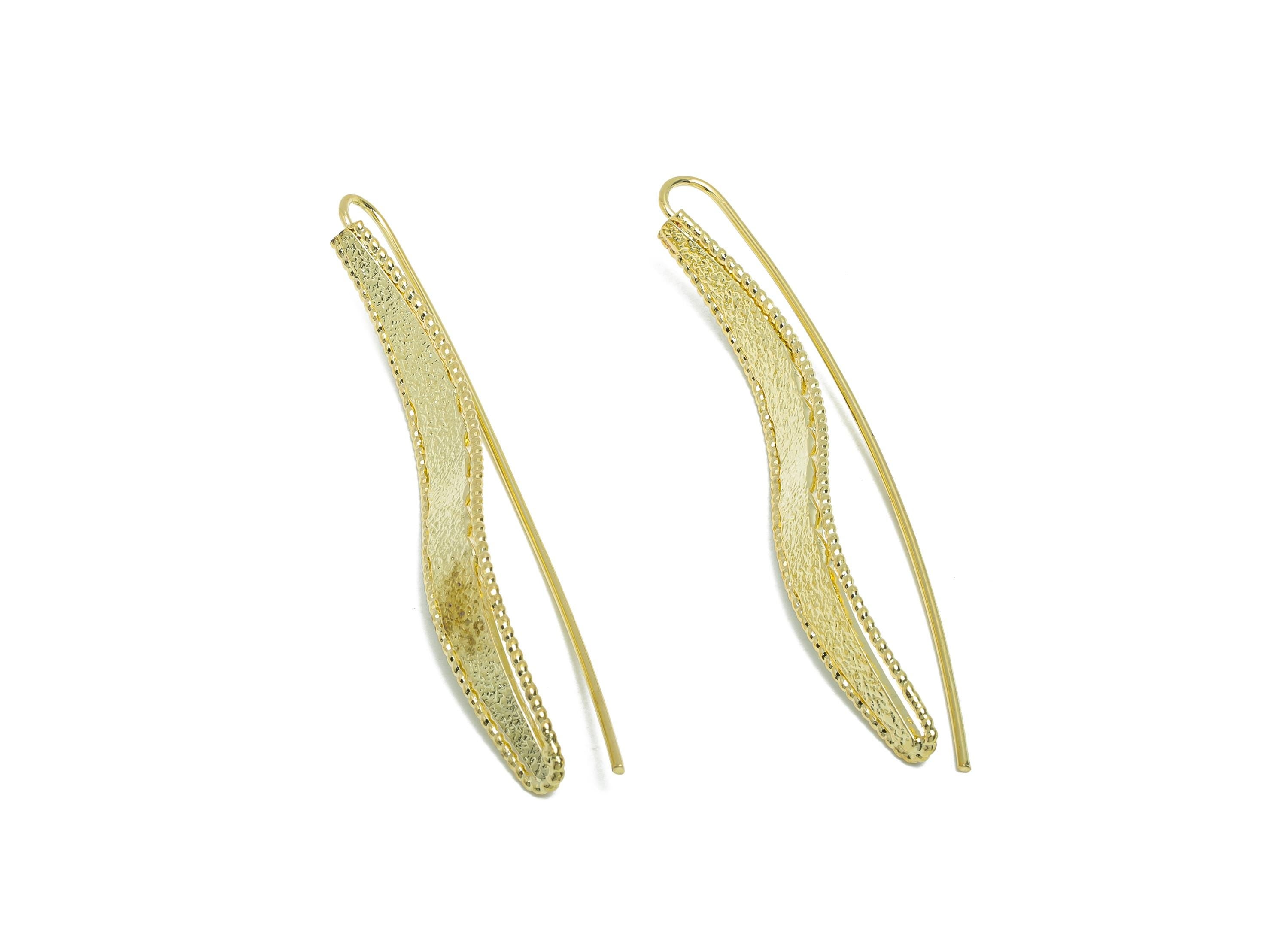 Brass Curved Earring Wire - Hammered Wave Earrings Wire - Gold Minimalism Long Earring -14K Real Gold Plated Brass - 53x7x1.2mm - RGP9427-14 - DOMEDBAZAAR