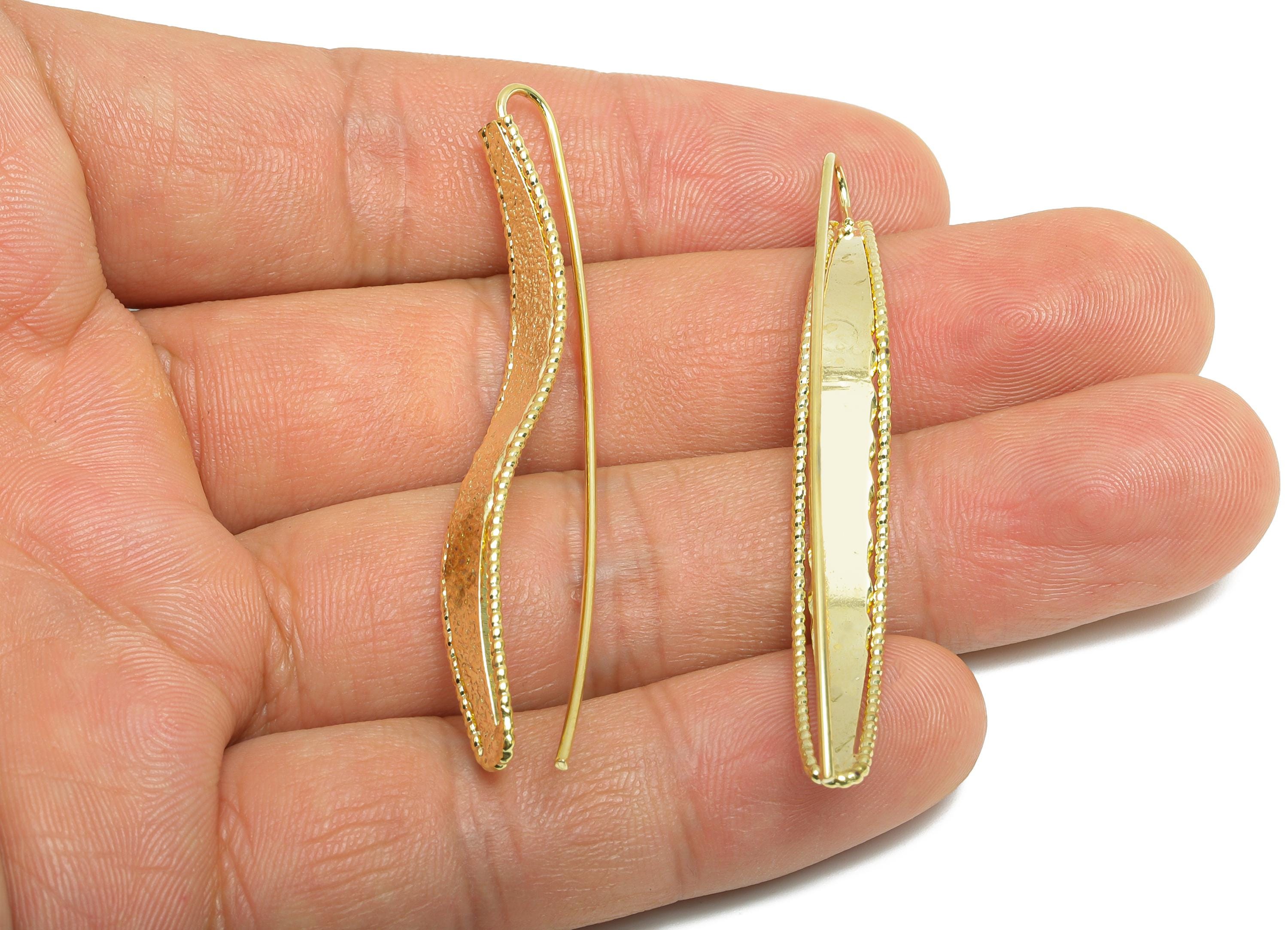 Brass Curved Earring Wire - Hammered Wave Earrings Wire - Gold Minimalism Long Earring -14K Real Gold Plated Brass - 53x7x1.2mm - RGP9427-14 - DOMEDBAZAAR