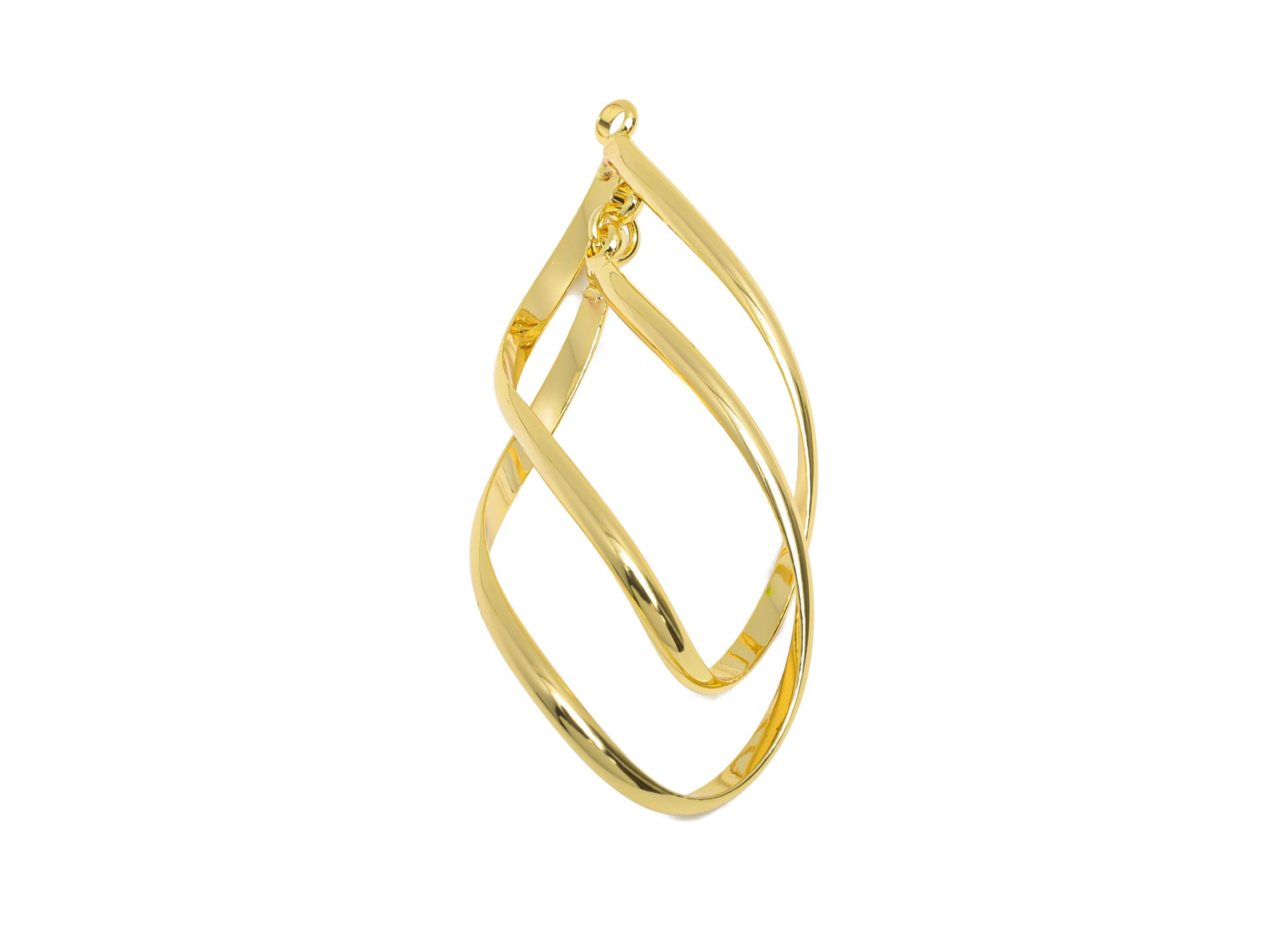 Brass Twisted Hoop Pendant - Gold Double Loop Earring Charm - Interlock Geometric Pendant - 18K Real Gold-Plated Brass - 43x20x1mm - RGP9441 - DOMEDBAZAAR