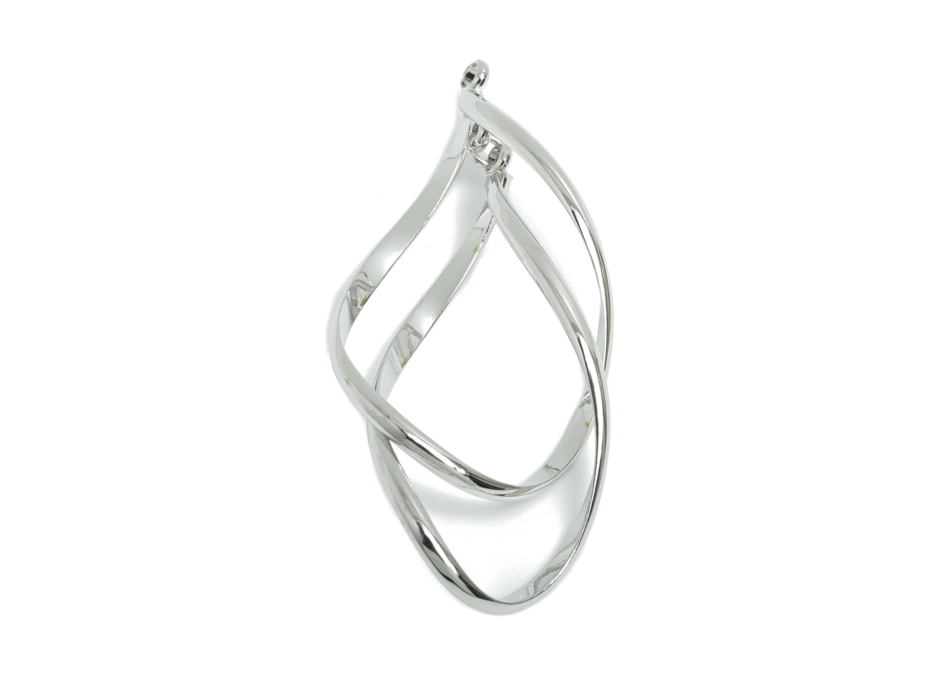 Brass Twisted Hoop Pendant - White Double Loop Earring Charm - Interlock Geometric Charm - 18K Real White Gold-Plated - 43x20x1mm - RGP9441S - DOMEDBAZAAR