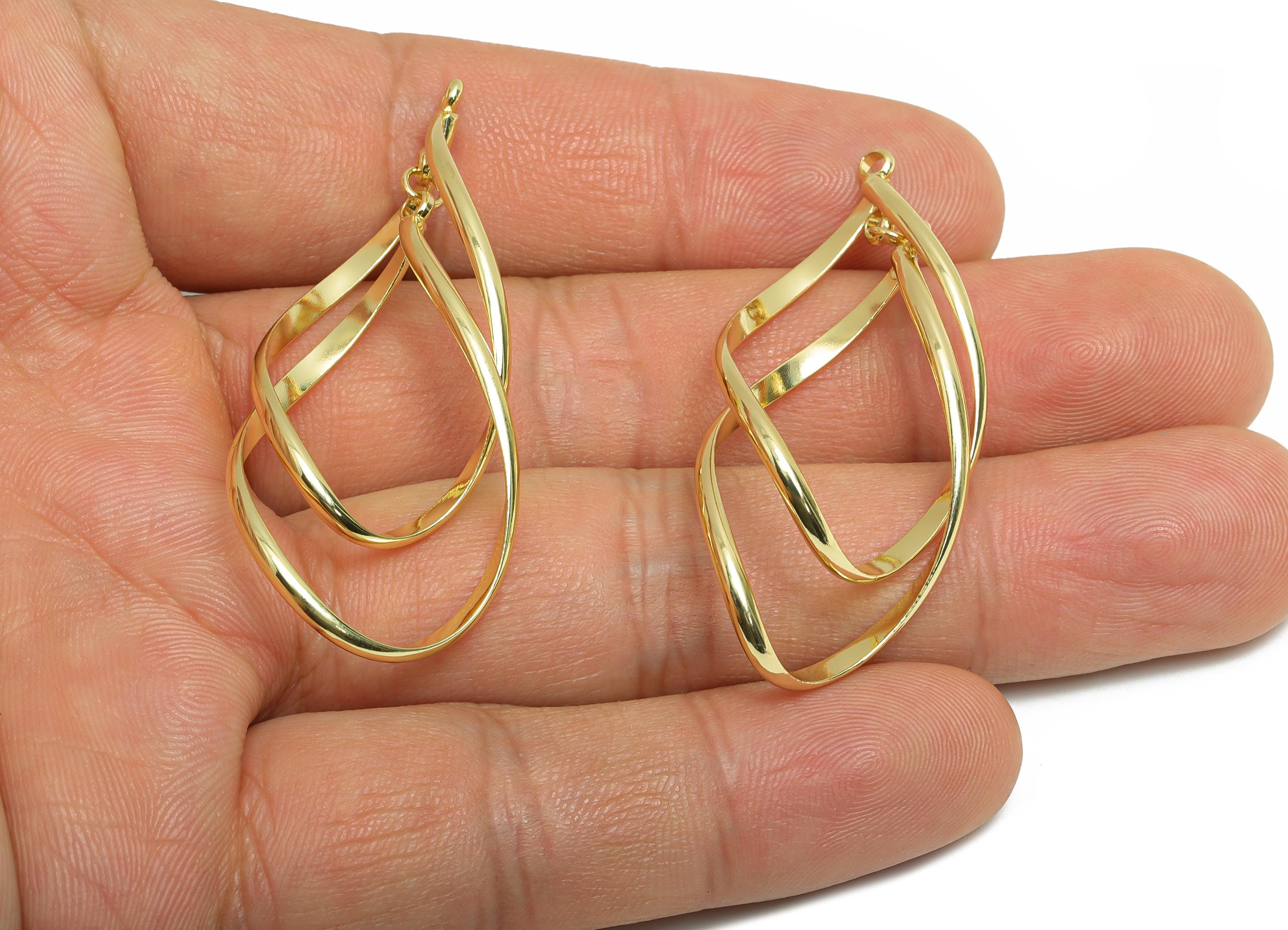 Brass Twisted Hoop Pendant - Gold Double Loop Earring Charms - Interlock Geometric Pendant - 14K Real Gold-Plating - 43x20x1mm - RGP9441-14 - DOMEDBAZAAR