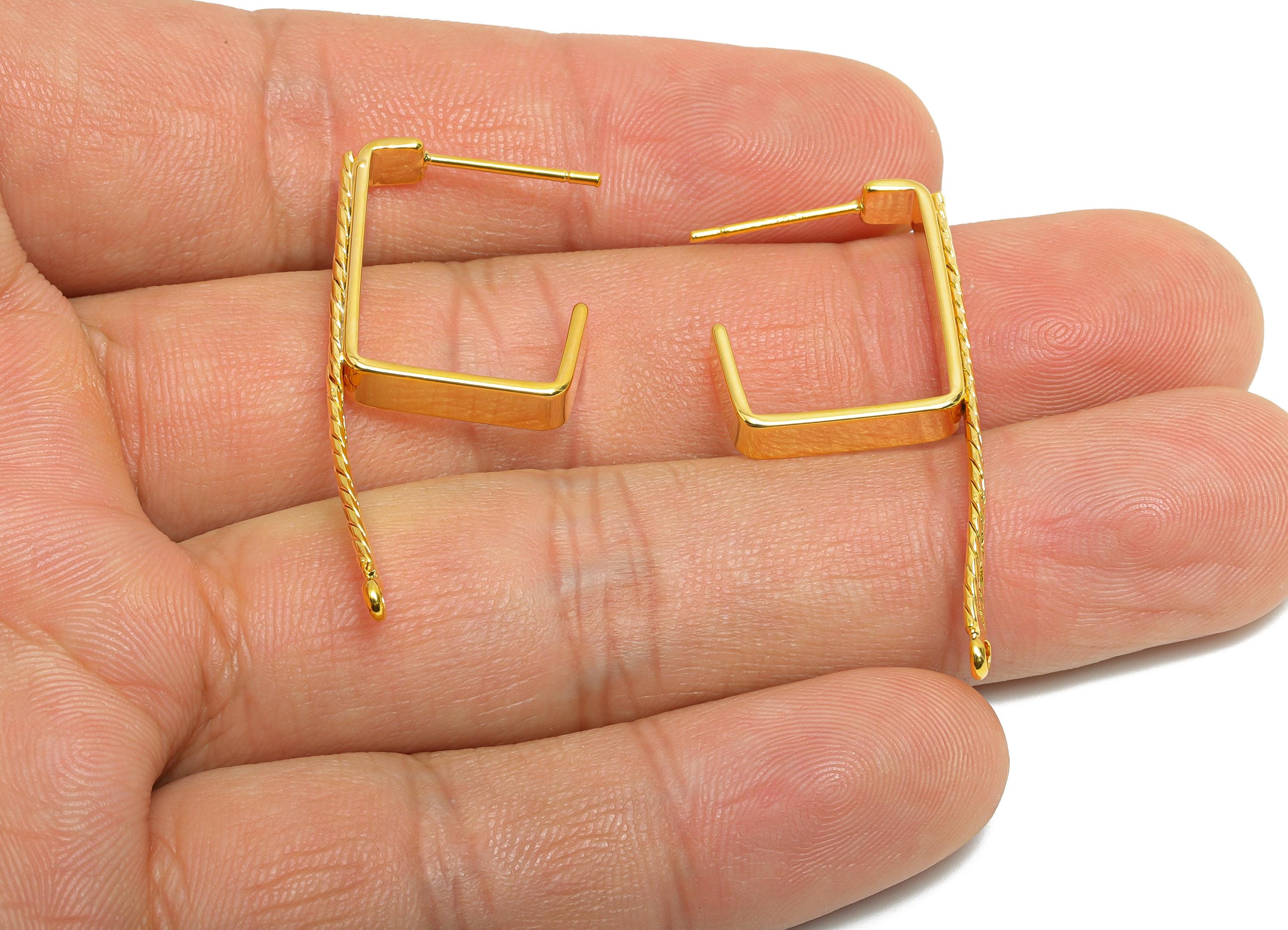 Brass Square Hoop Earring Connectors- Gold Textured Earring Post - Snake Chain Geometric Earring - 18K Real Gold-Plated -37x4x2mm - RGP9445