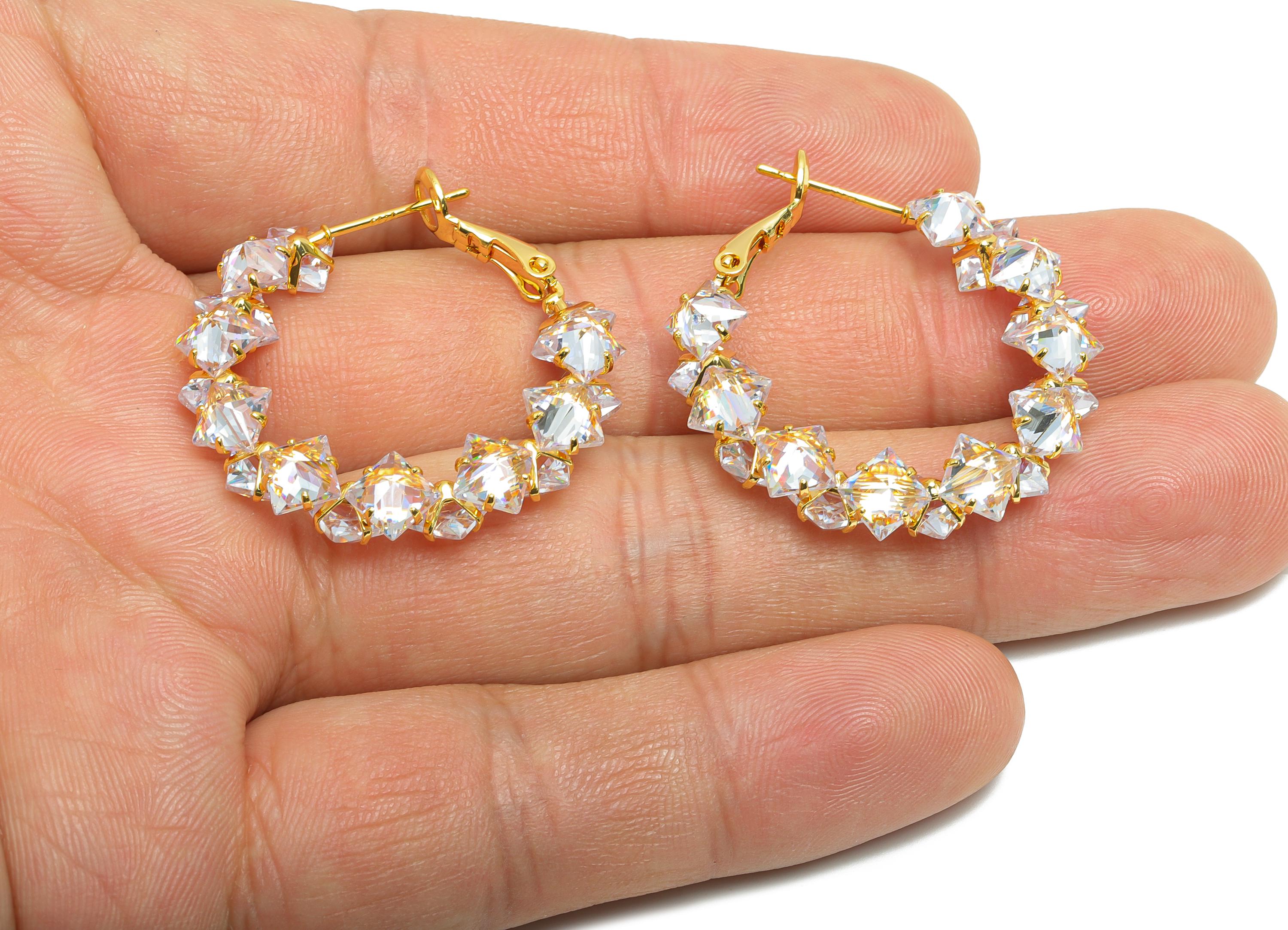 Brass Round Hoop Earring - Cubic Zircon Hoop Clasp Earring - Gold Zircon Push Back Earring Post - 18K Real Gold Plated - 34x31x4mm -RGP9428 - DOMEDBAZAAR