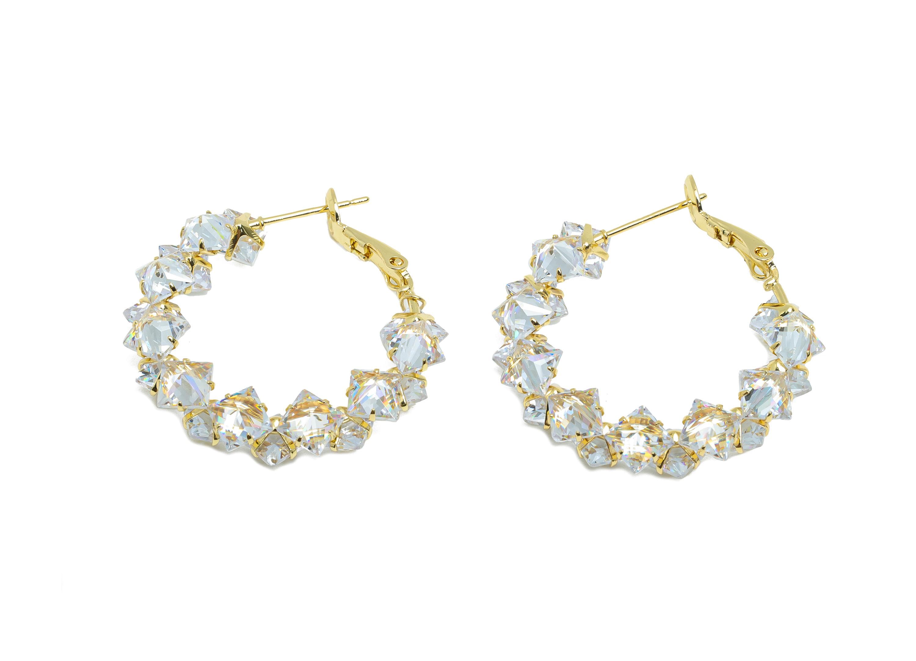 Brass Round Hoop Earring - Cubic Zircon Hoop Clasp Earring - Gold Zircon Push Back Earring Post -14K Real Gold Plated -34x31x4mm -RGP9428-14 - DOMEDBAZAAR