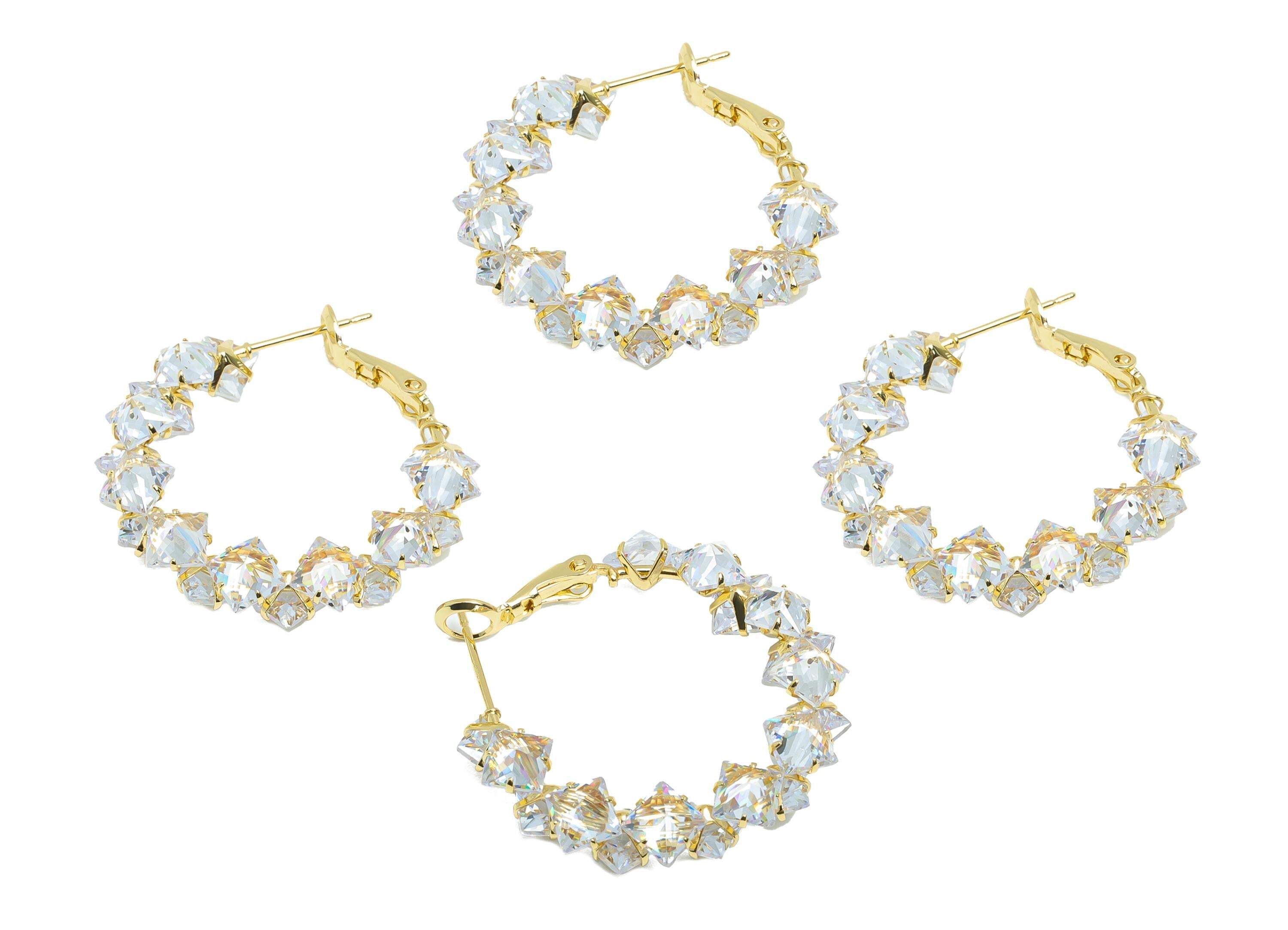 Brass Round Hoop Earring - Cubic Zircon Hoop Clasp Earring - Gold Zircon Push Back Earring Post -14K Real Gold Plated -34x31x4mm -RGP9428-14 - DOMEDBAZAAR