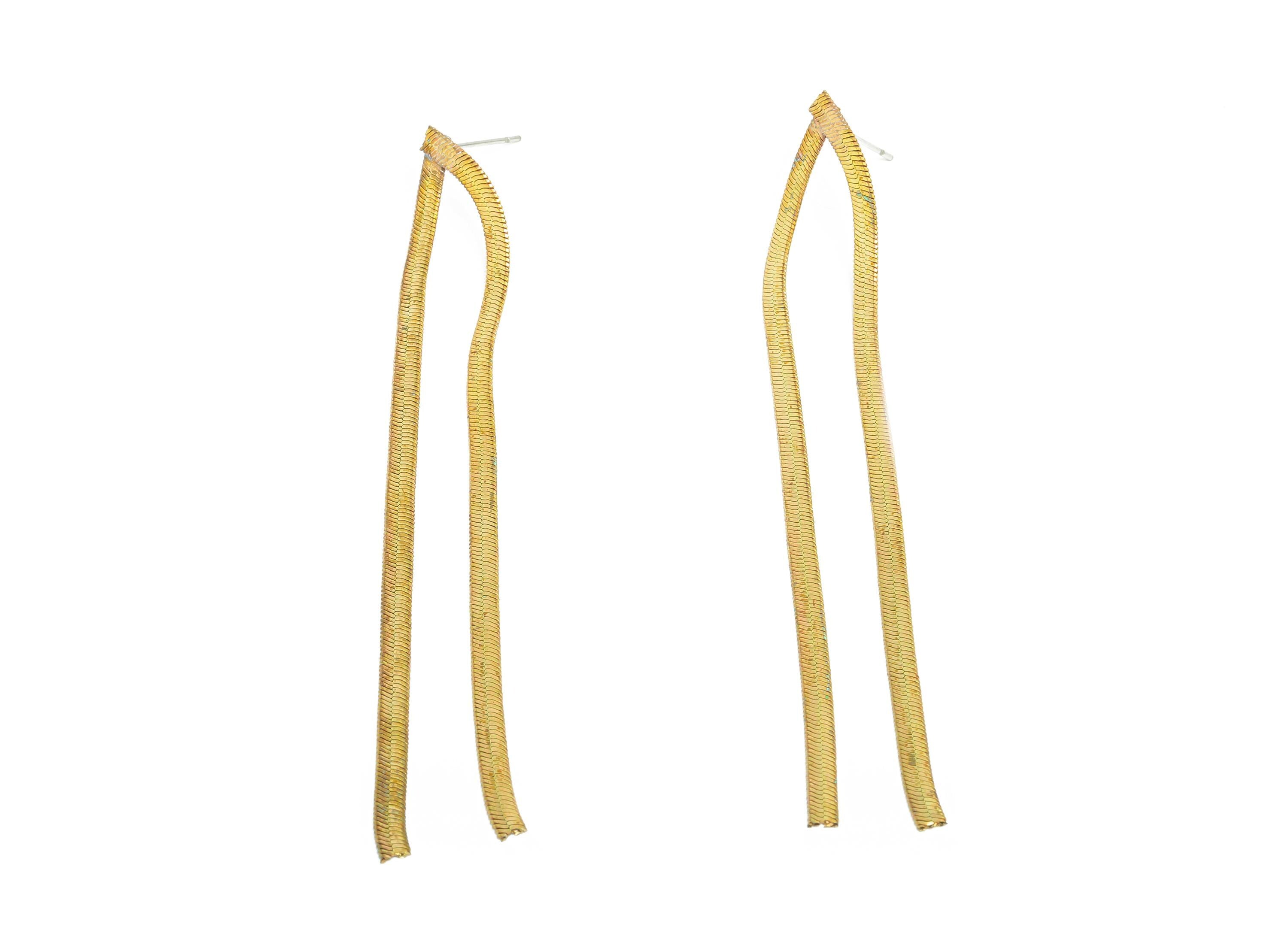 Snake Chain Dangle Earring - Raw Brass Modern Jewelry - Snake Chain Jewelry - Chic Evening Earring - Simple Chain Earring - 89x3x1mm-PP11037 - DOMEDBAZAAR