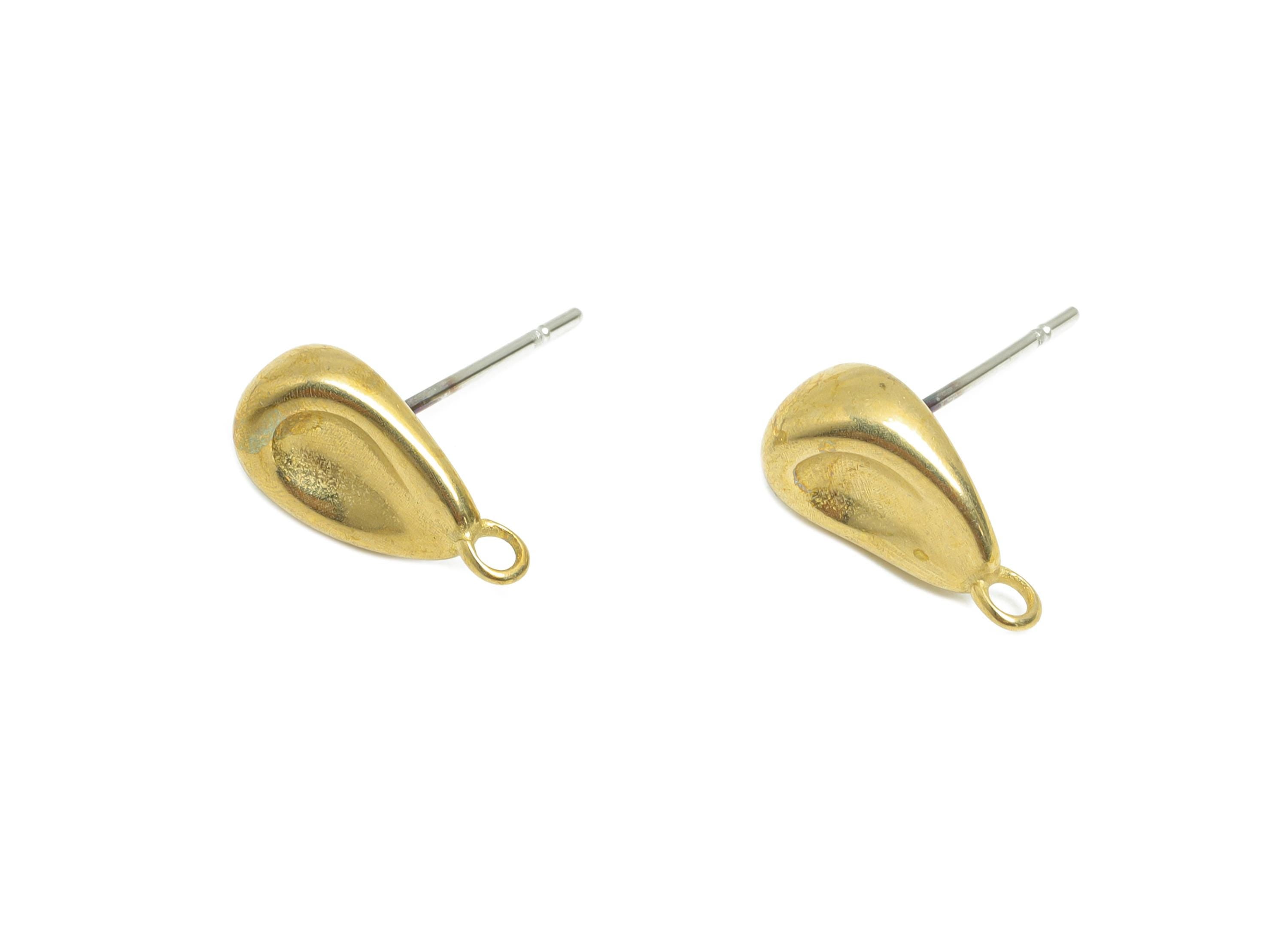 Teardrop Earring Stud - Raw Brass Earring Post With Loop - Geometry Customizable Stud Earrings - DIY Jewelry Component - 12x7x4mm - PP11032 - DOMEDBAZAAR