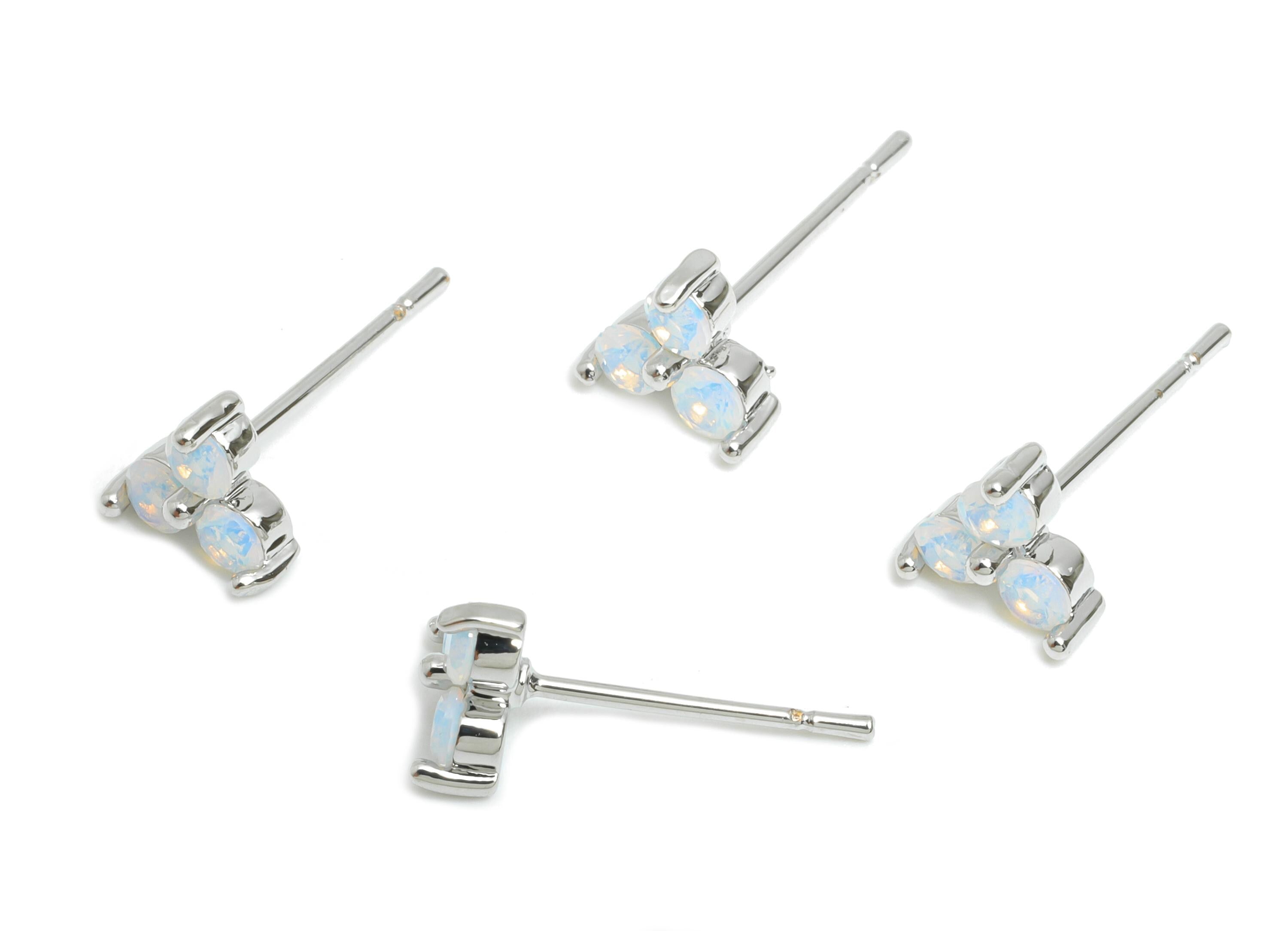 Opal Triangle Tiny Earring - Brass Boho Chic Earring - Shimmering Jewelry - Unique Earring - 18k  Real White Gold Plated - 6x6x3mm -RGP10371 - DOMEDBAZAAR