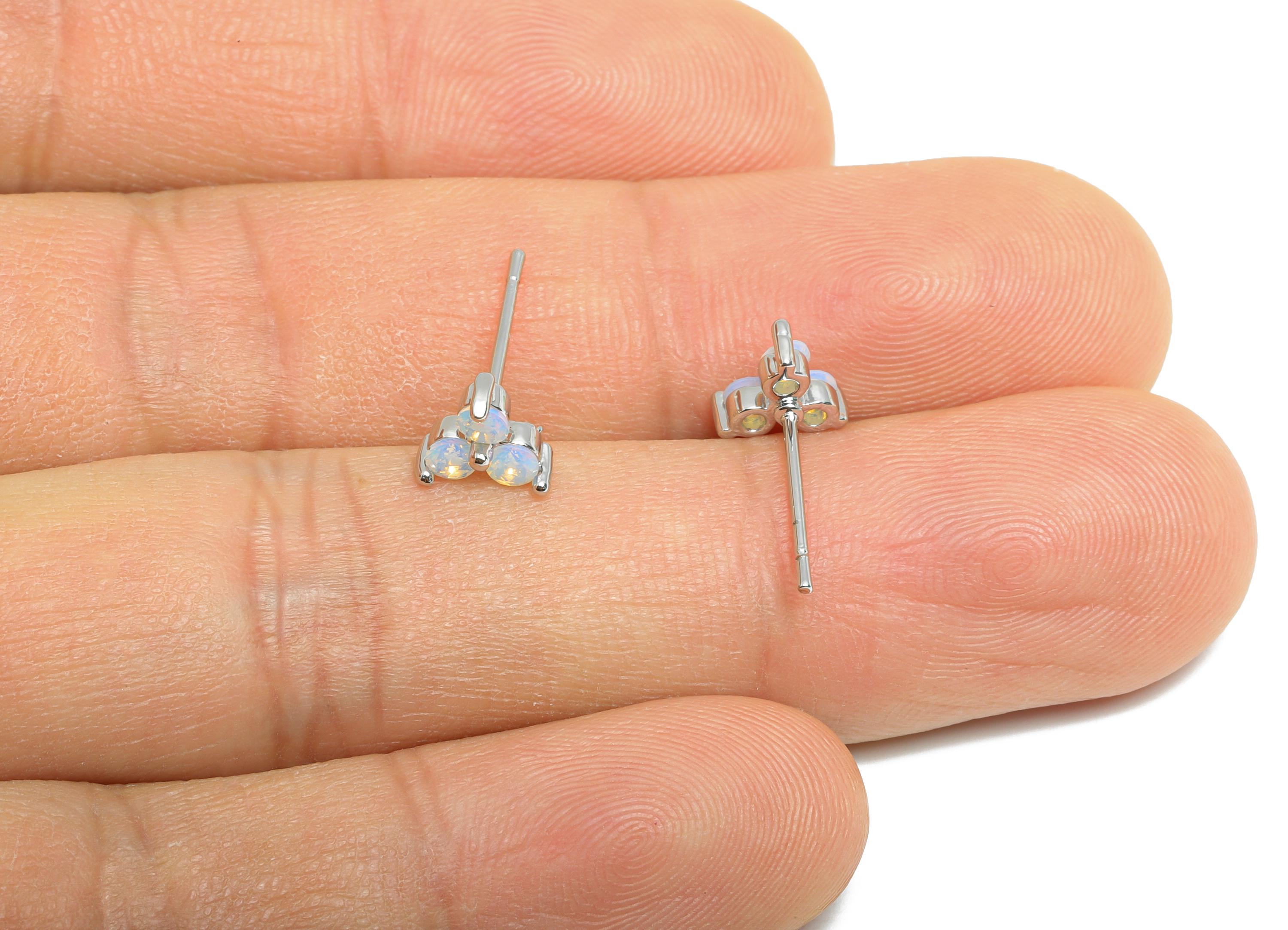 Opal Triangle Tiny Earring - Brass Boho Chic Earring - Shimmering Jewelry - Unique Earring - 18k  Real White Gold Plated - 6x6x3mm -RGP10371 - DOMEDBAZAAR