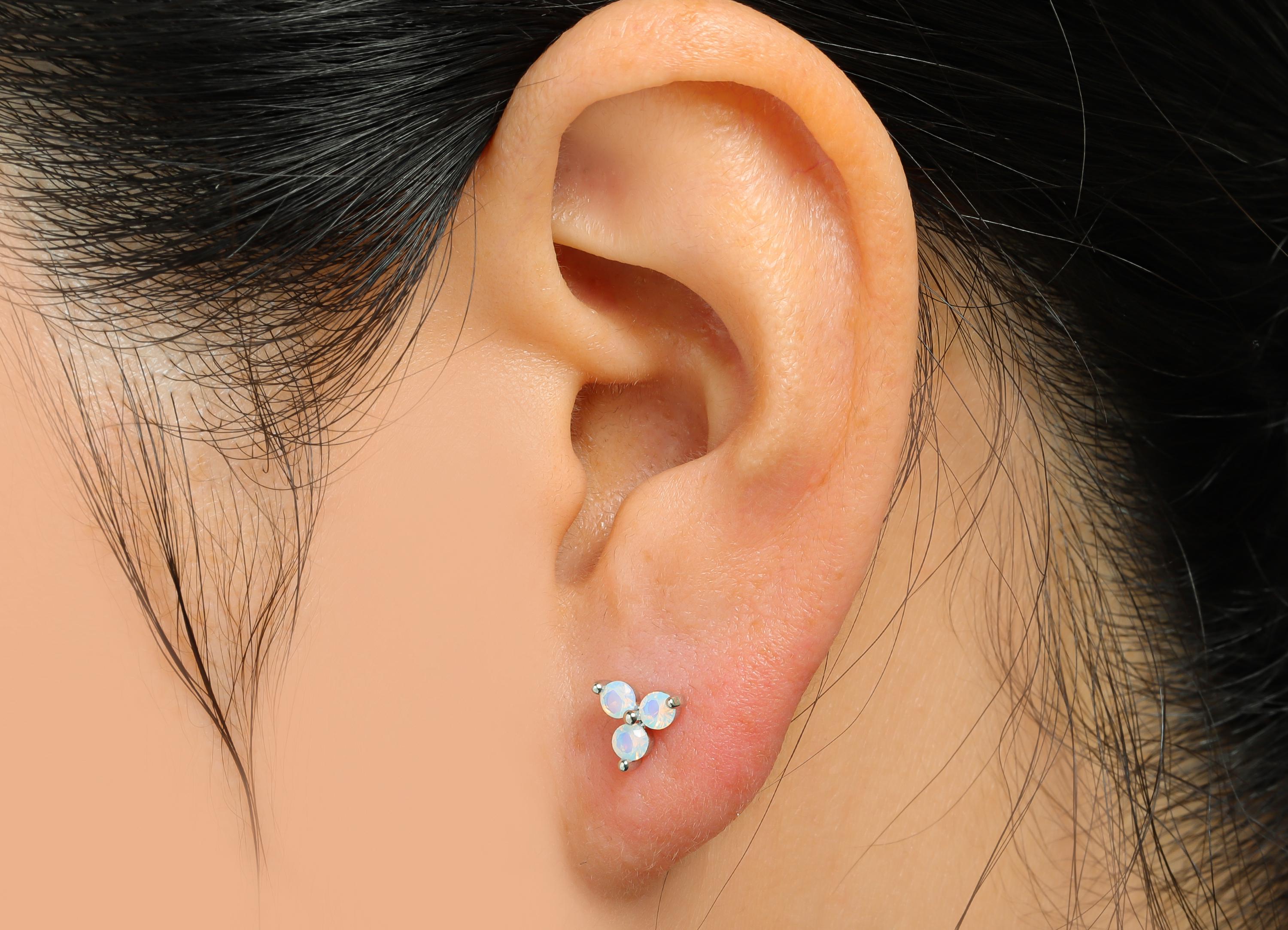 Opal Triangle Tiny Earring - Brass Boho Chic Earring - Shimmering Jewelry - Unique Earring - 18k  Real White Gold Plated - 6x6x3mm -RGP10371 - DOMEDBAZAAR