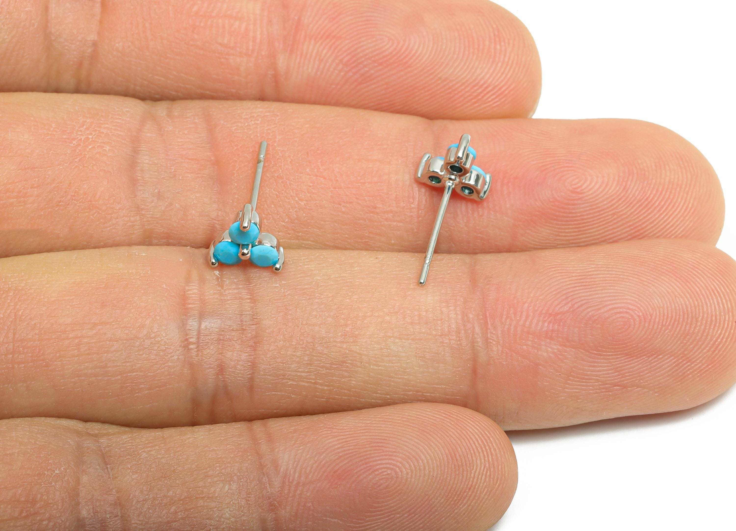 Triangle Tiny Earring - Brass Artisan Boho Chic Earring - Dainty Gem Minimalist Earring Stud - 18K Real White Gold Plated -6x6x3mm-RGP10367 - DOMEDBAZAAR