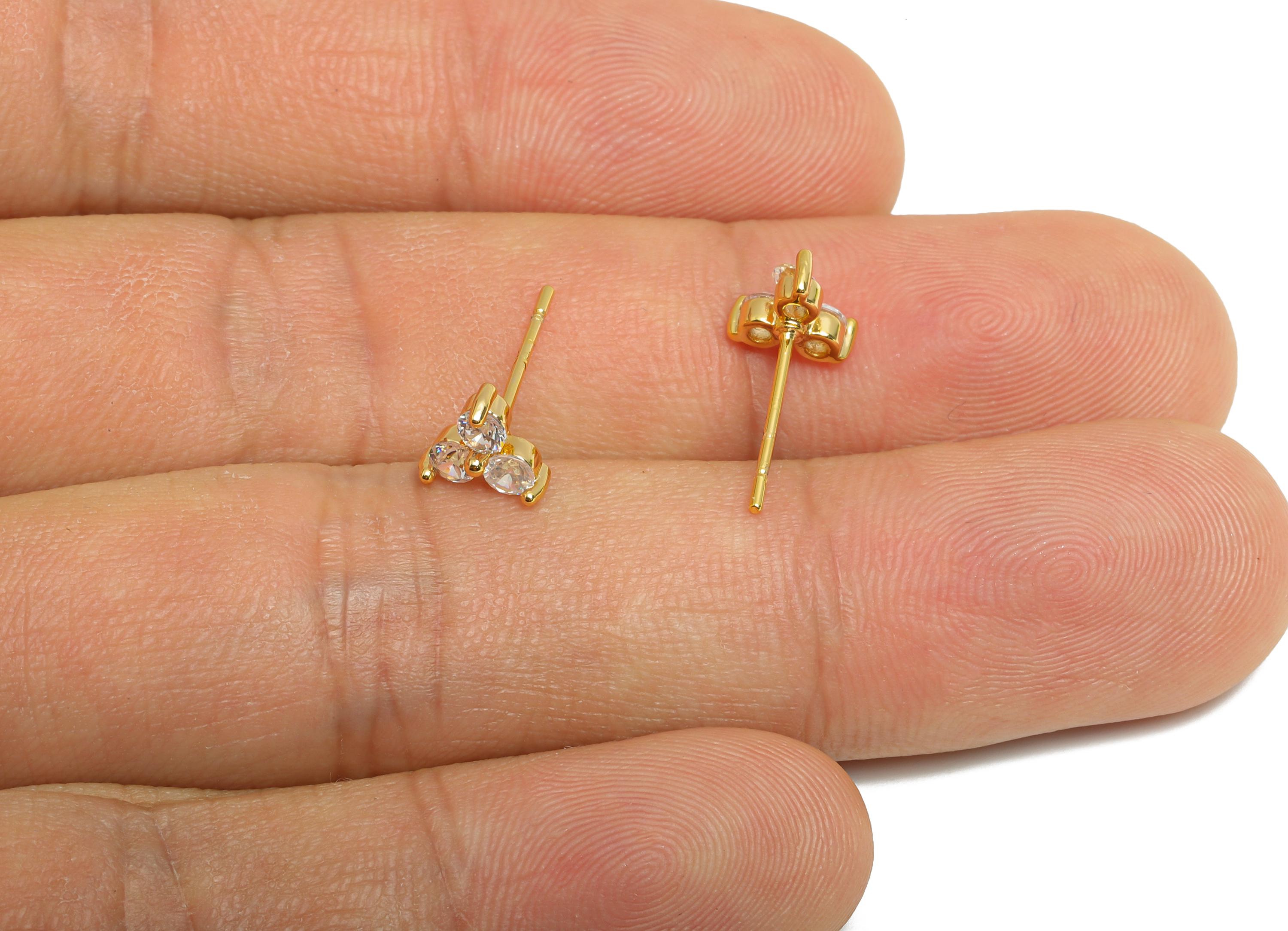 Brass Chic Earring - Modern Shimmering Triangle Tiny Earring Stud - Brass Artisan Zircon Stud - 18k Real Gold Plated - 16x6x3mm - RGP10368 - DOMEDBAZAAR