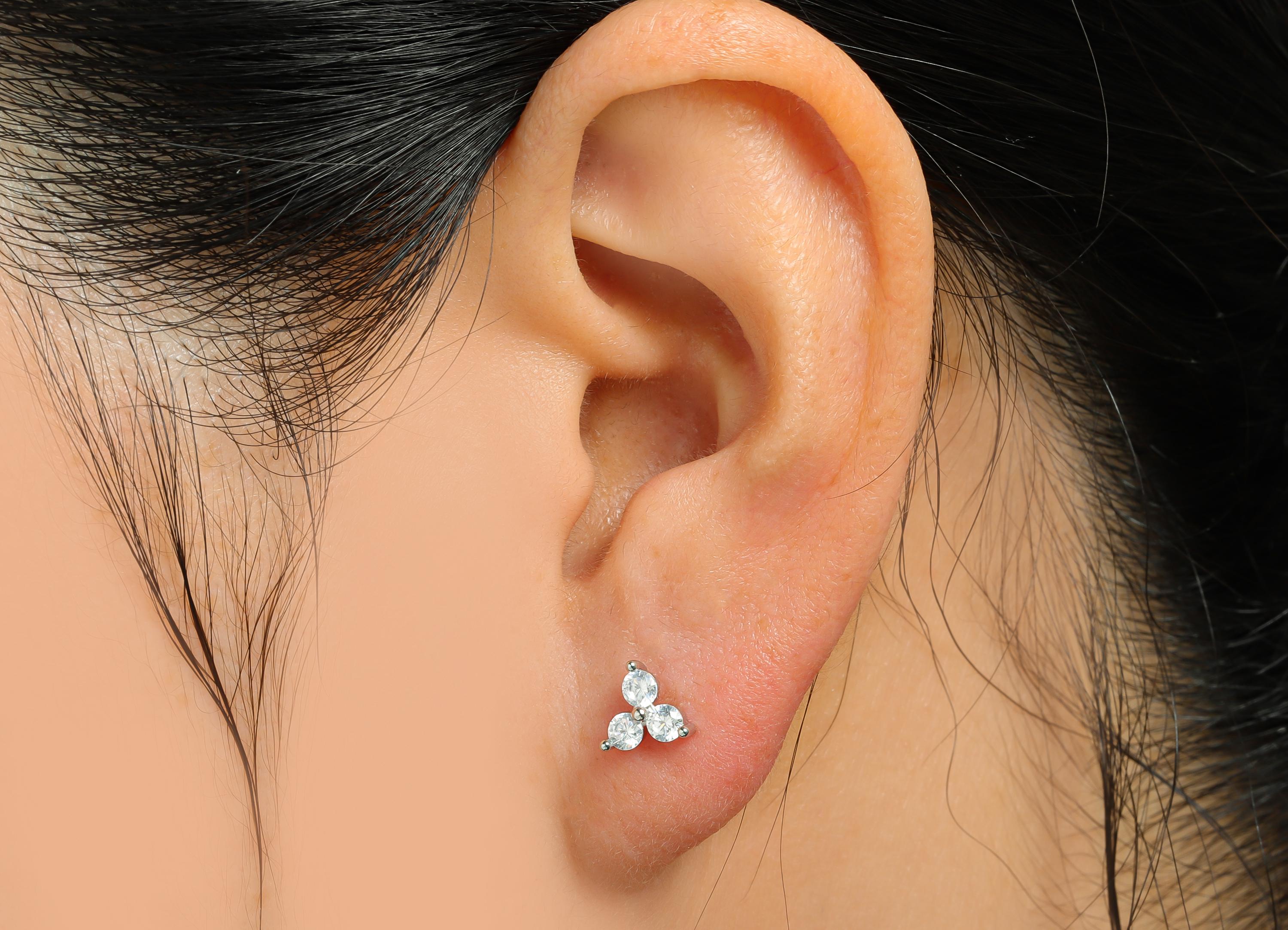 Brass Chic Earring - Modern Shimmering Triangle Tiny Earring Stud - Artisan Zircon Stud - 18k Real White Gold Plated - 16x6x3mm - RGP10369 - DOMEDBAZAAR