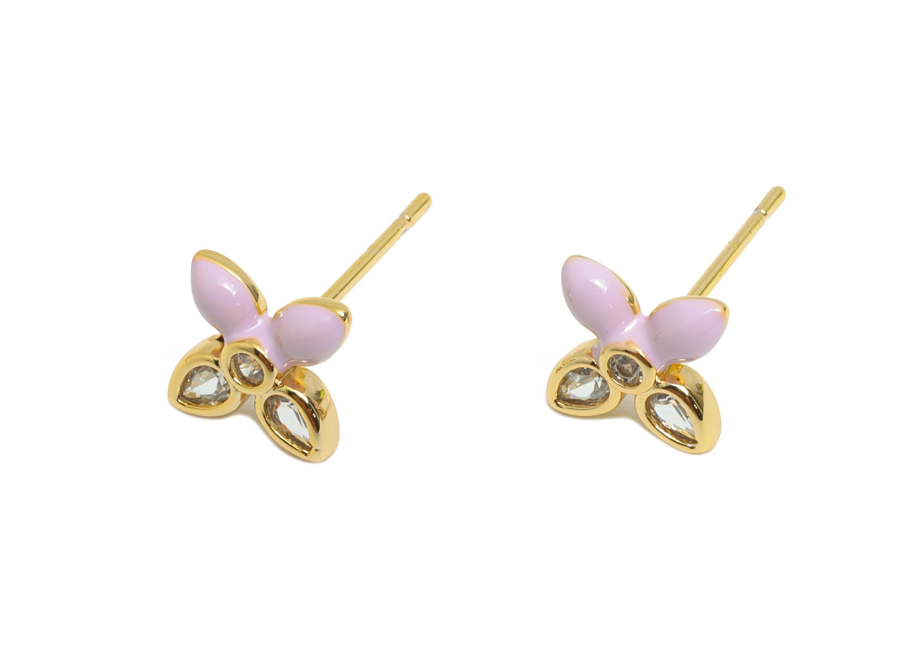 CZ Dainty Flower Stud - Brass Modern Enamel Earring Stud - Brass Crystal Everyday Wear  Earring -18K Real Gold Plated -  9x7x2mm -RGP10392C - DOMEDBAZAAR